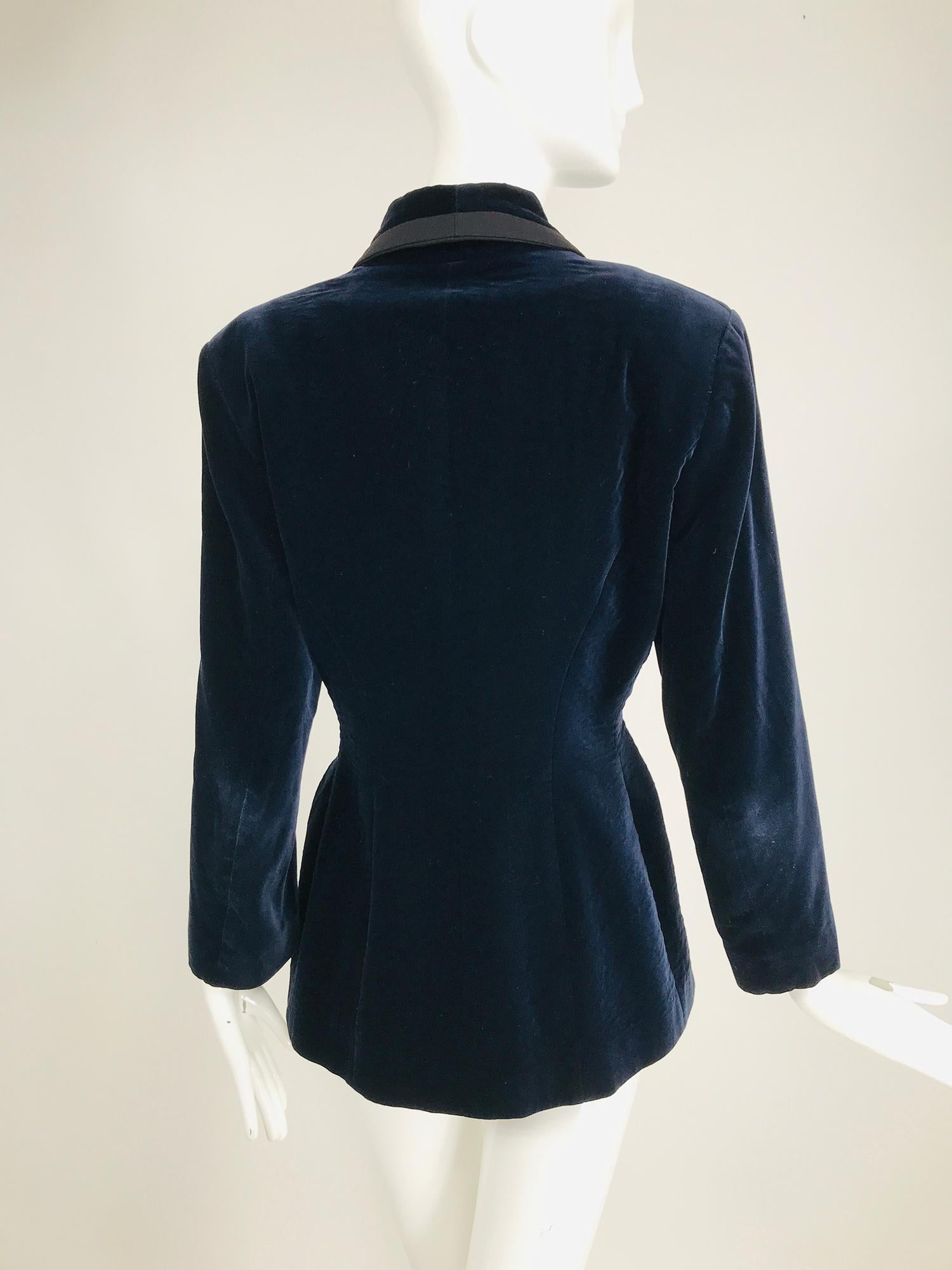 Azzedine Alaïa Blue Velvet Fitted Frock Style Jacket 1980s 1