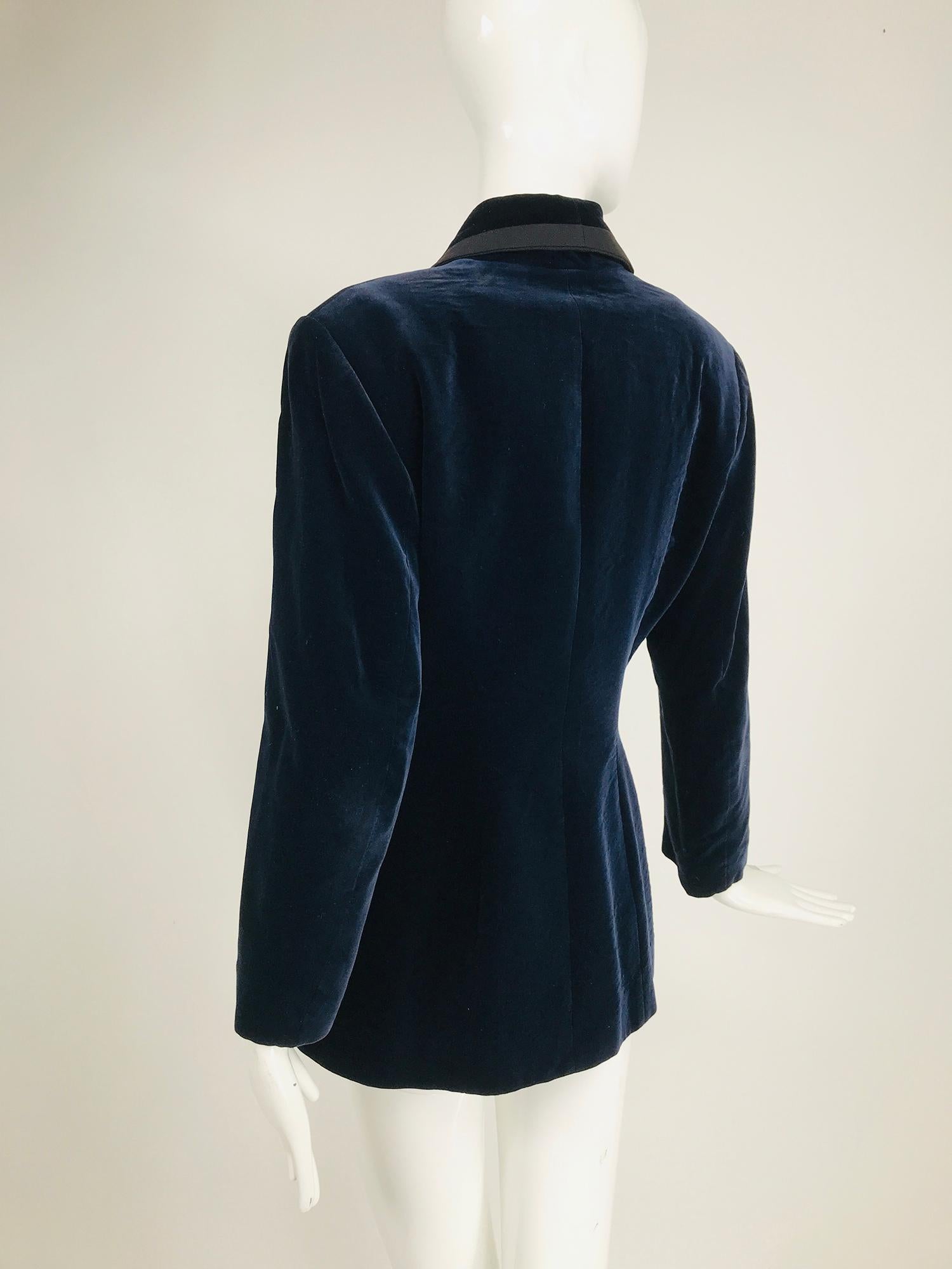 Azzedine Alaïa Blue Velvet Fitted Frock Style Jacket 1980s at 1stDibs
