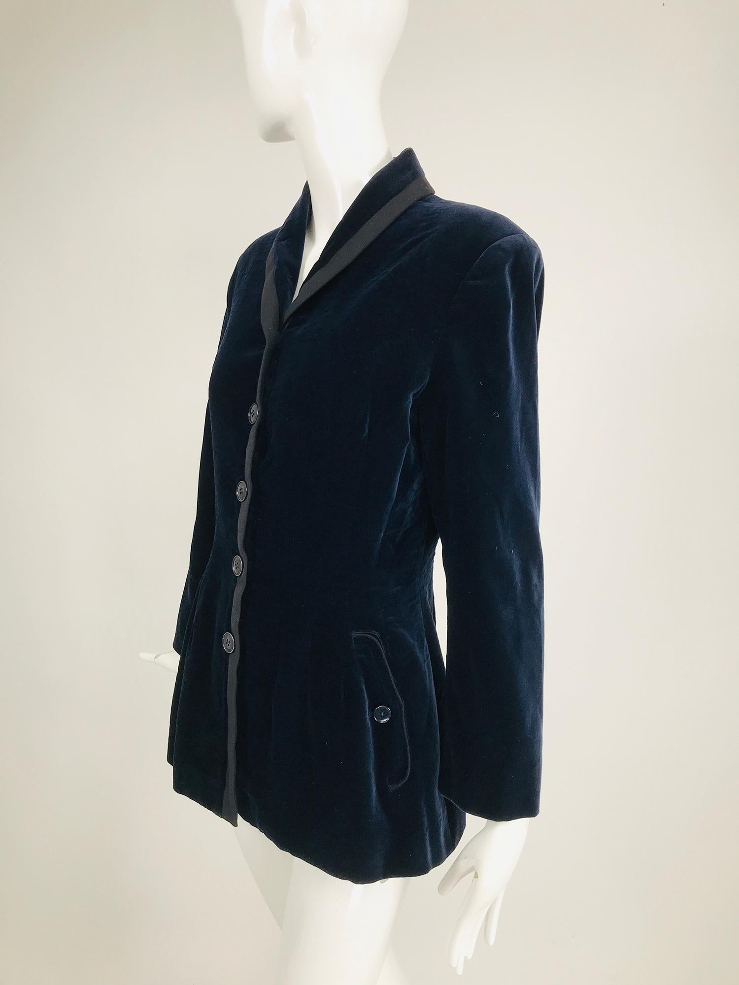 Azzedine Alaïa Blue Velvet Fitted Frock Style Jacket 1980s 4