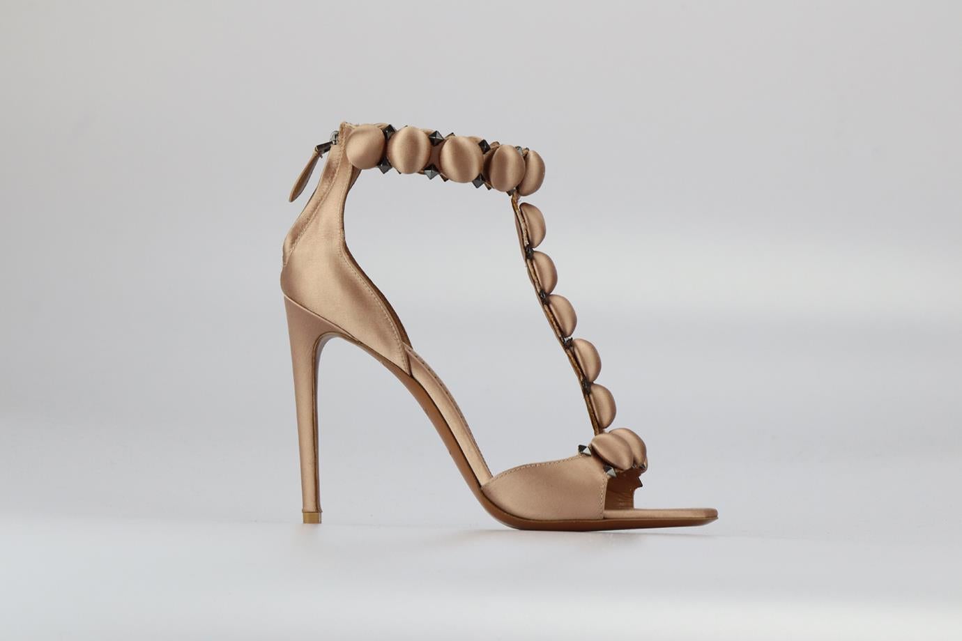 Azzedine Alaïa Bombe Satin Sandals. Pink. Zip fastening - Back. Does not come with - dustbag or box. EU 41 (UK 8, US 11). Insole: 10.3 in. Heel height: 3.5 in. Platform: 0.2 in. Condition: New without box.