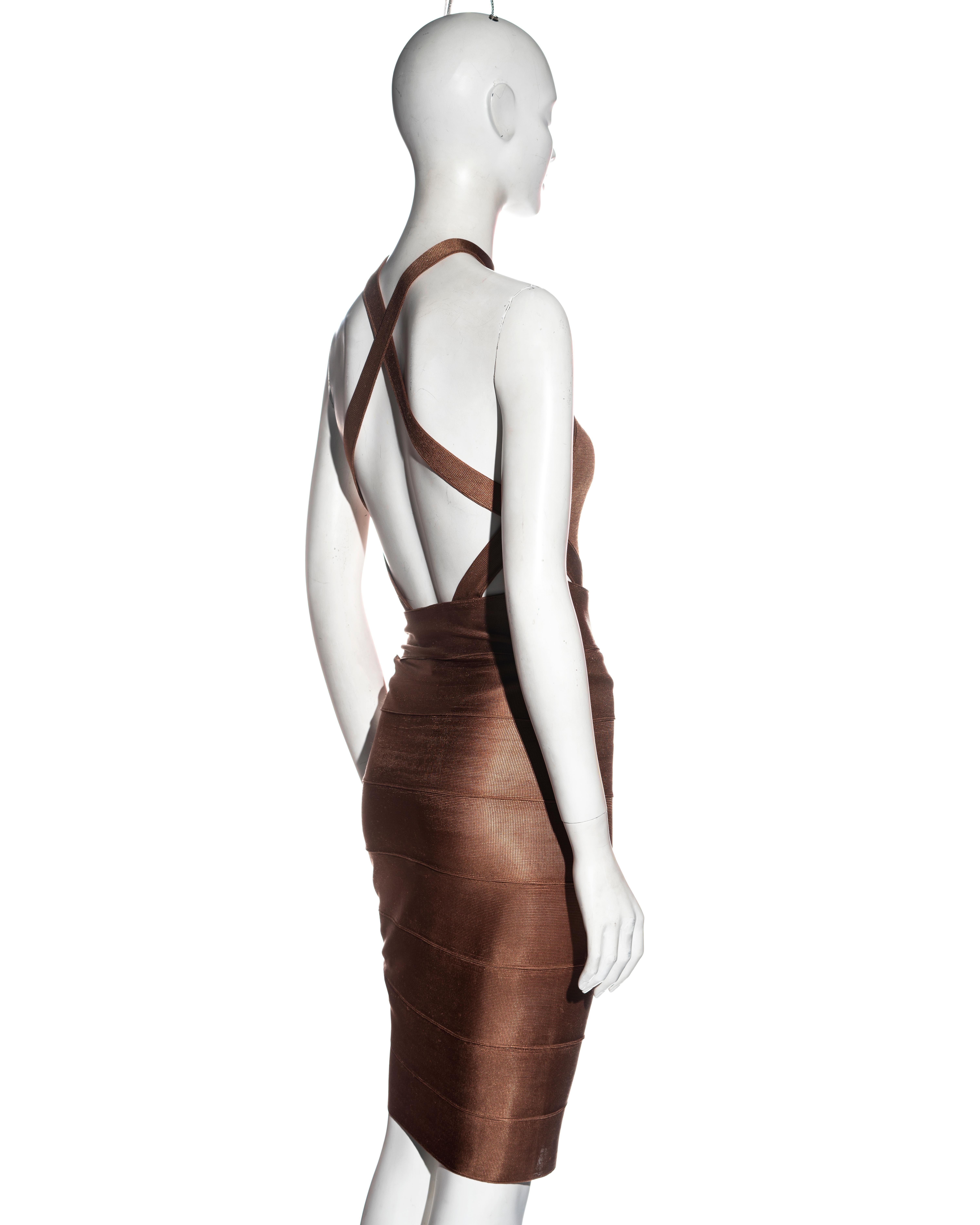 Azzedine Alaia bronze acetate knit bandage skirt and bodysuit set, ss 1986 For Sale 4
