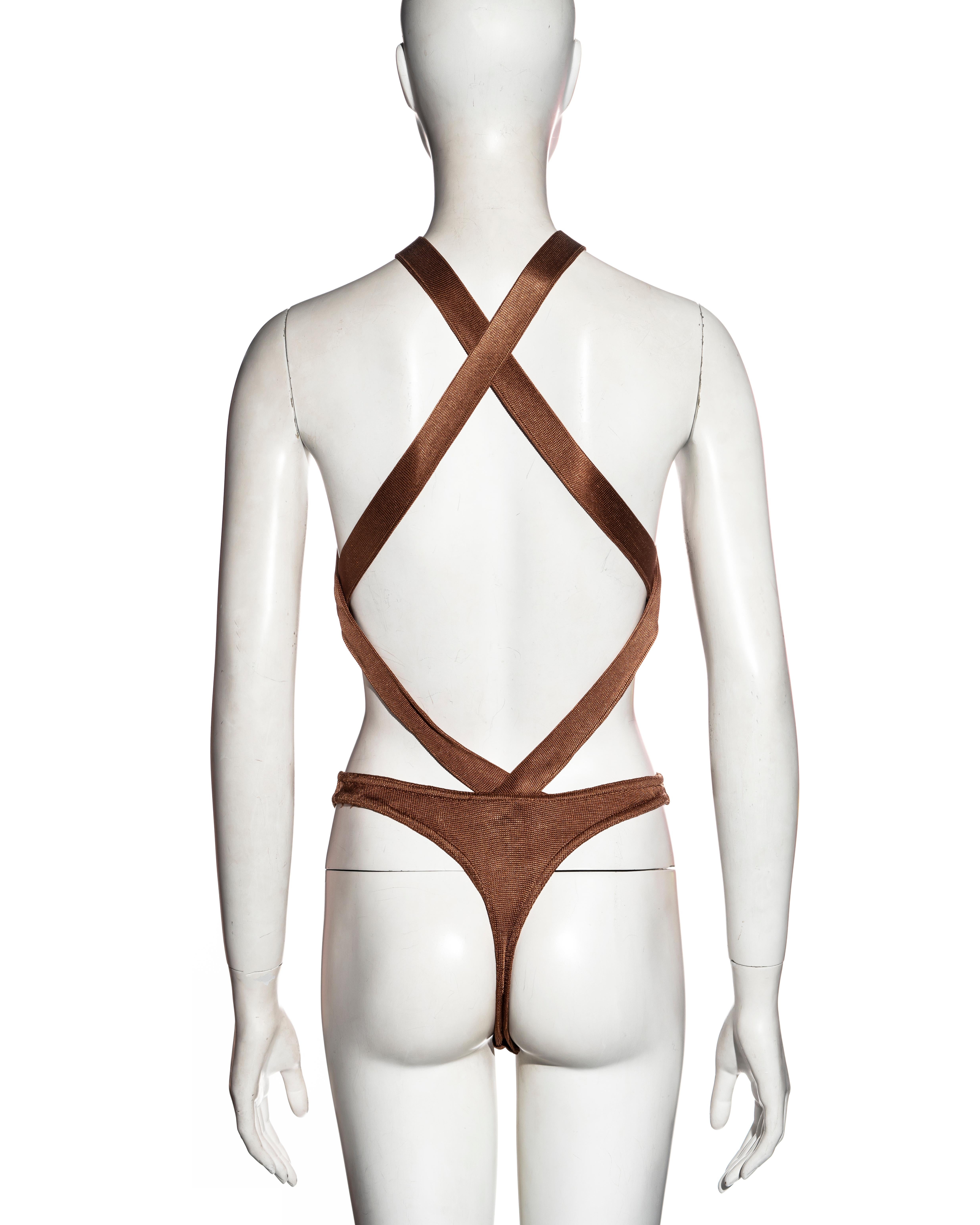 Azzedine Alaia bronze acetate knit bandage skirt and bodysuit set, ss 1986 6
