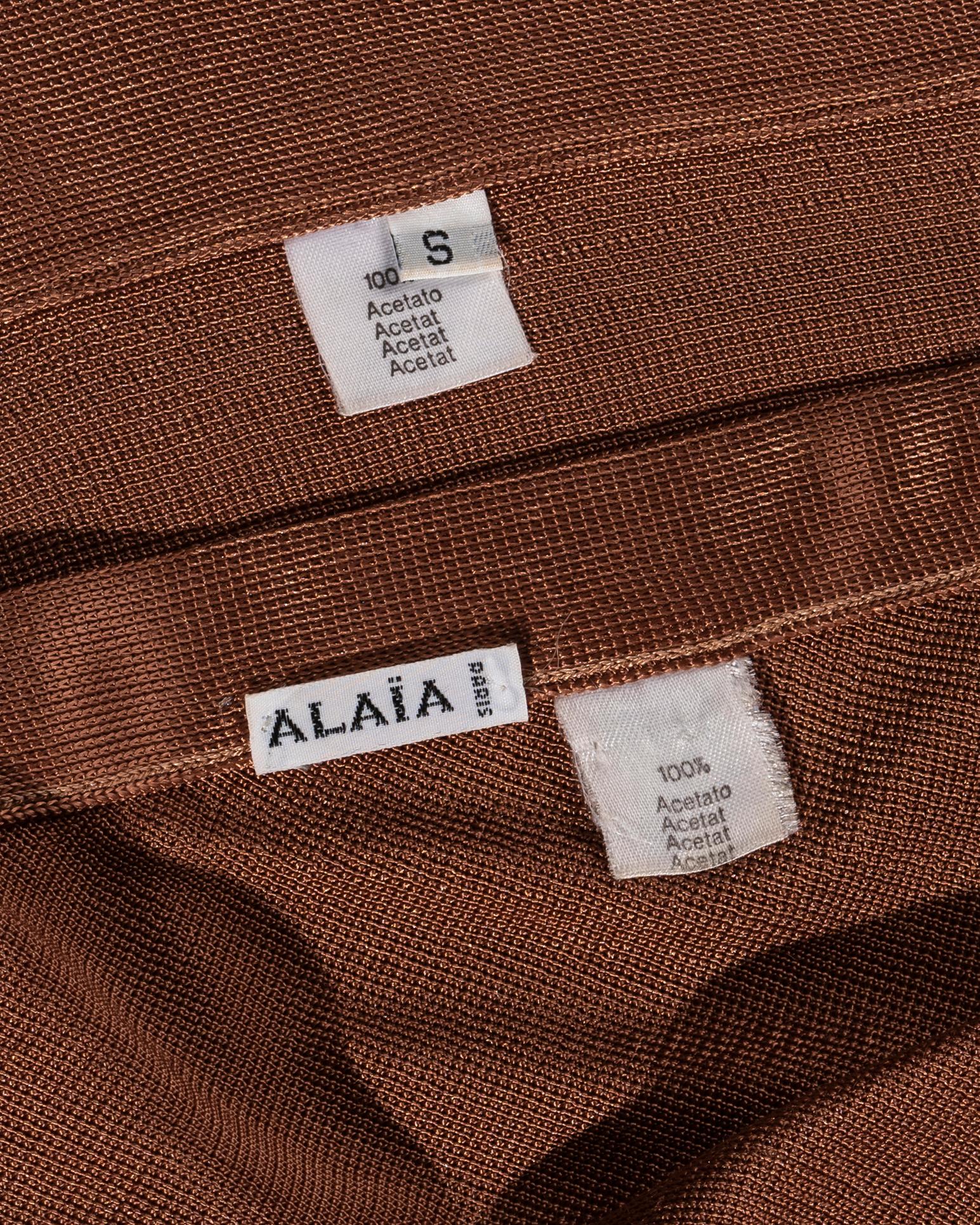 Azzedine Alaia bronze acetate knit bandage skirt and bodysuit set, ss 1986 7