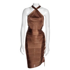 Azzedine Alaia - Gonna a fascia e body in maglia di acetato color bronzo, ss 1986