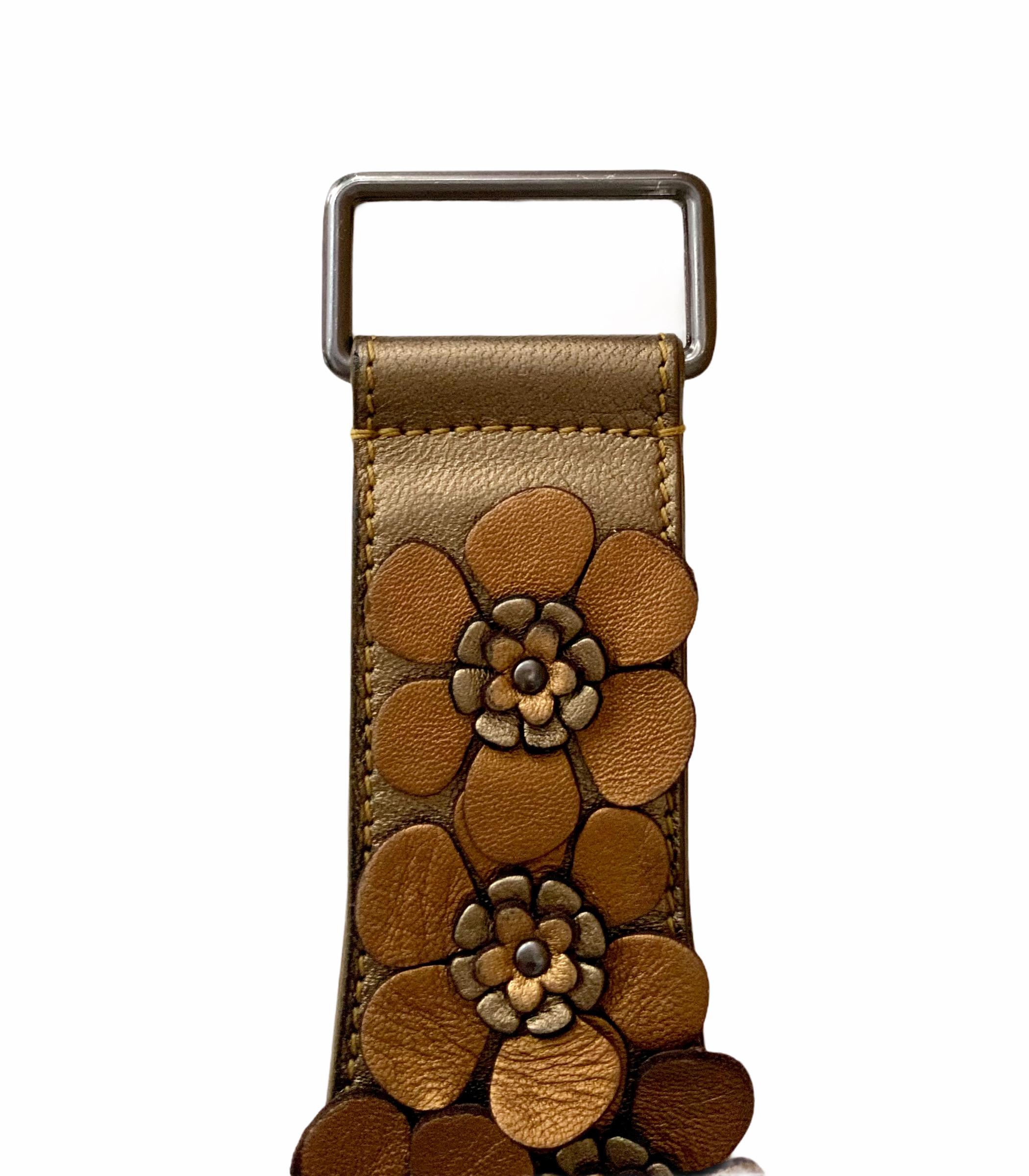 Brown Azzedine Alaïa Bronze Leather Floral Applique Belt