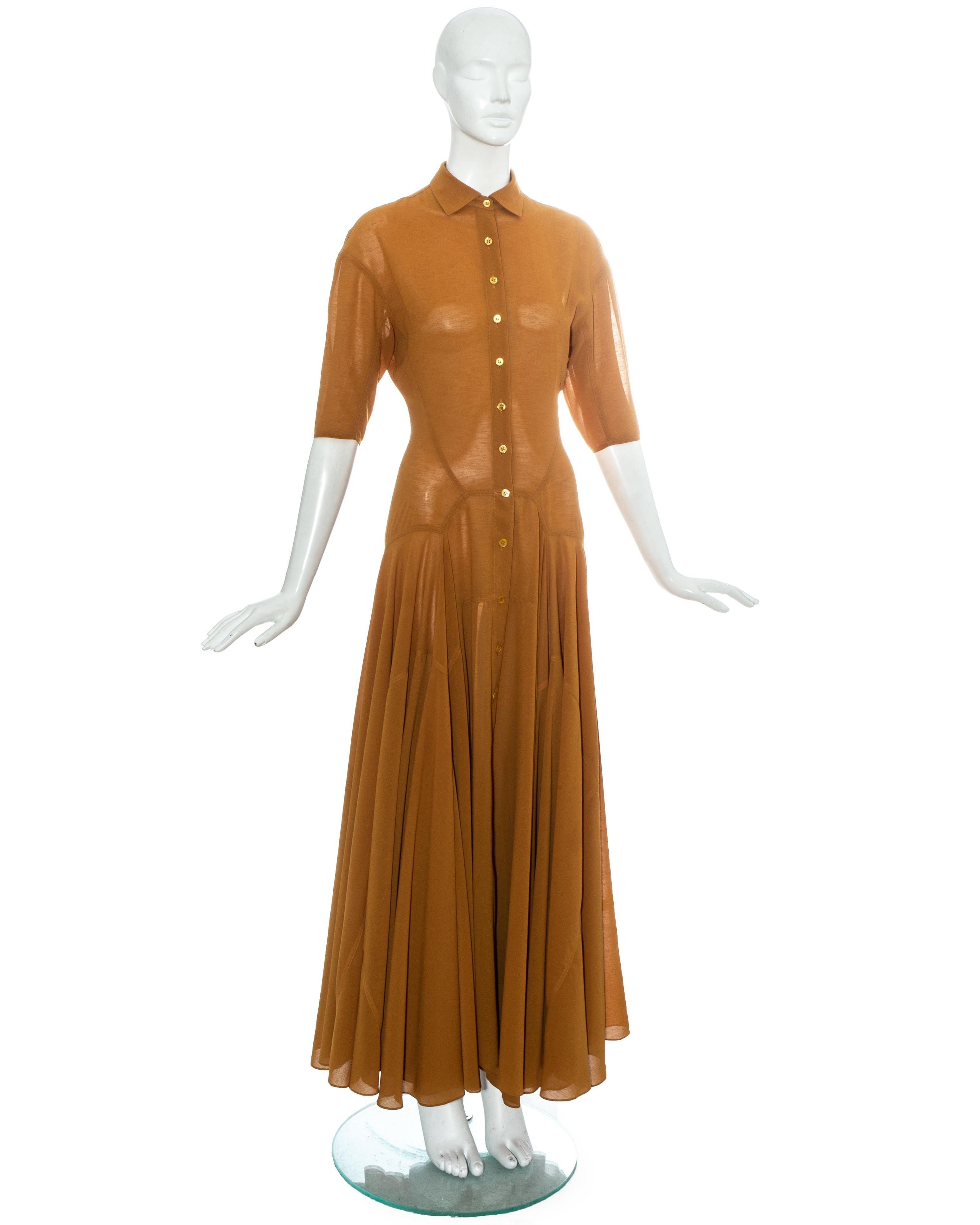 Brown Azzedine Alaia bronze viscose maxi shirt dress, ss 1990