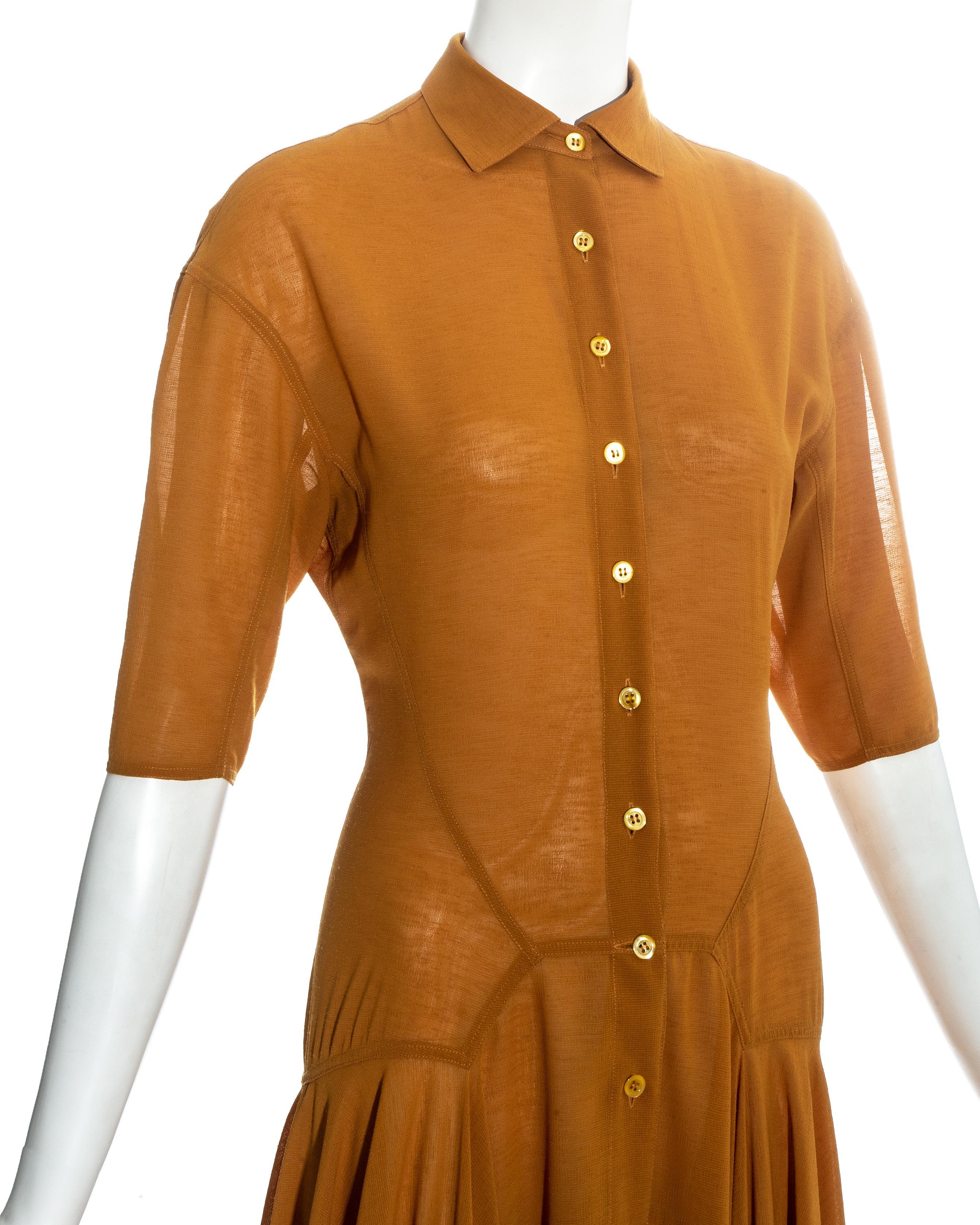 Women's Azzedine Alaia bronze viscose maxi shirt dress, ss 1990