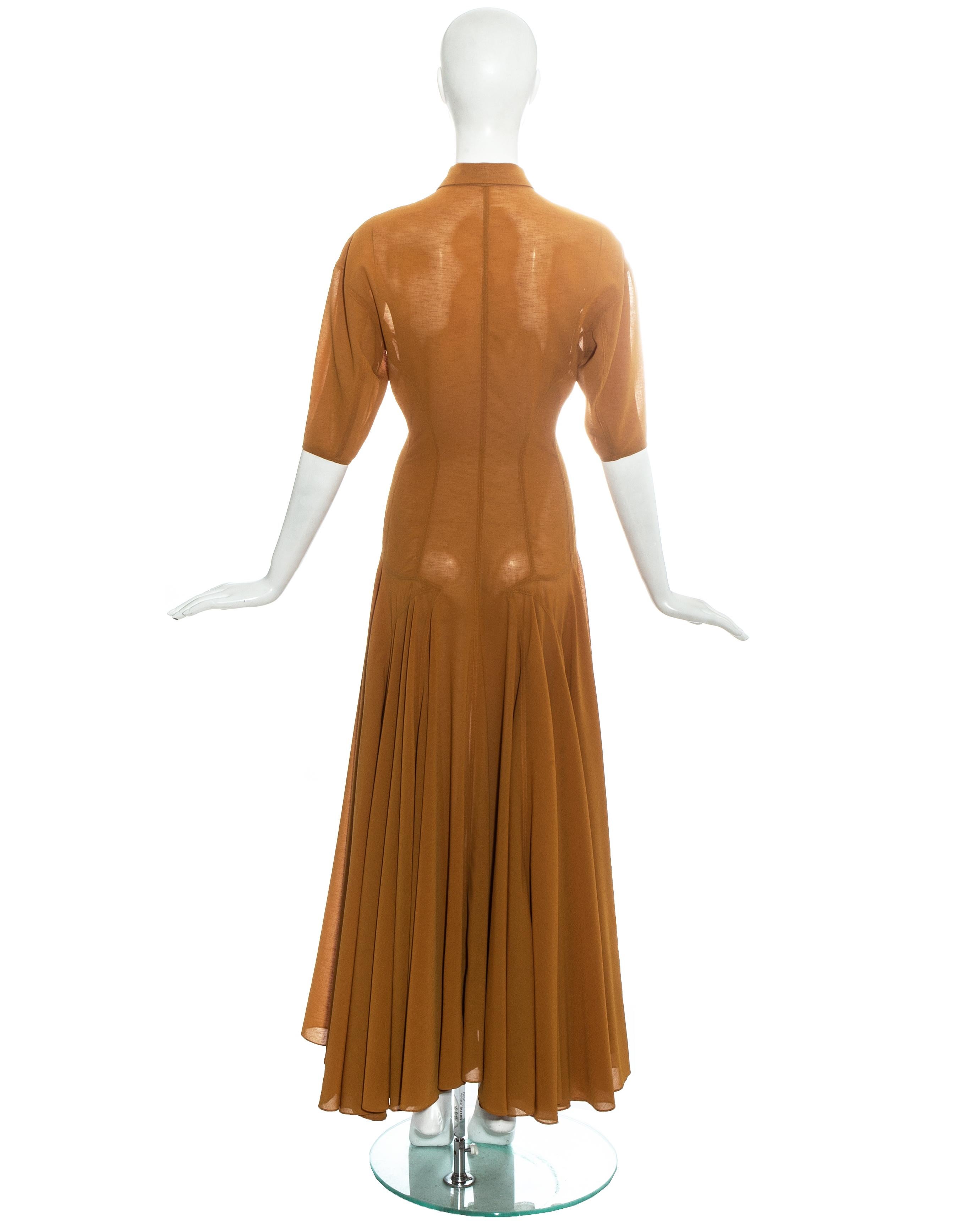 Azzedine Alaia bronze viscose maxi shirt dress, ss 1990 3