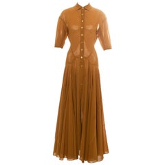 Vintage Azzedine Alaia bronze viscose maxi shirt dress, ss 1990