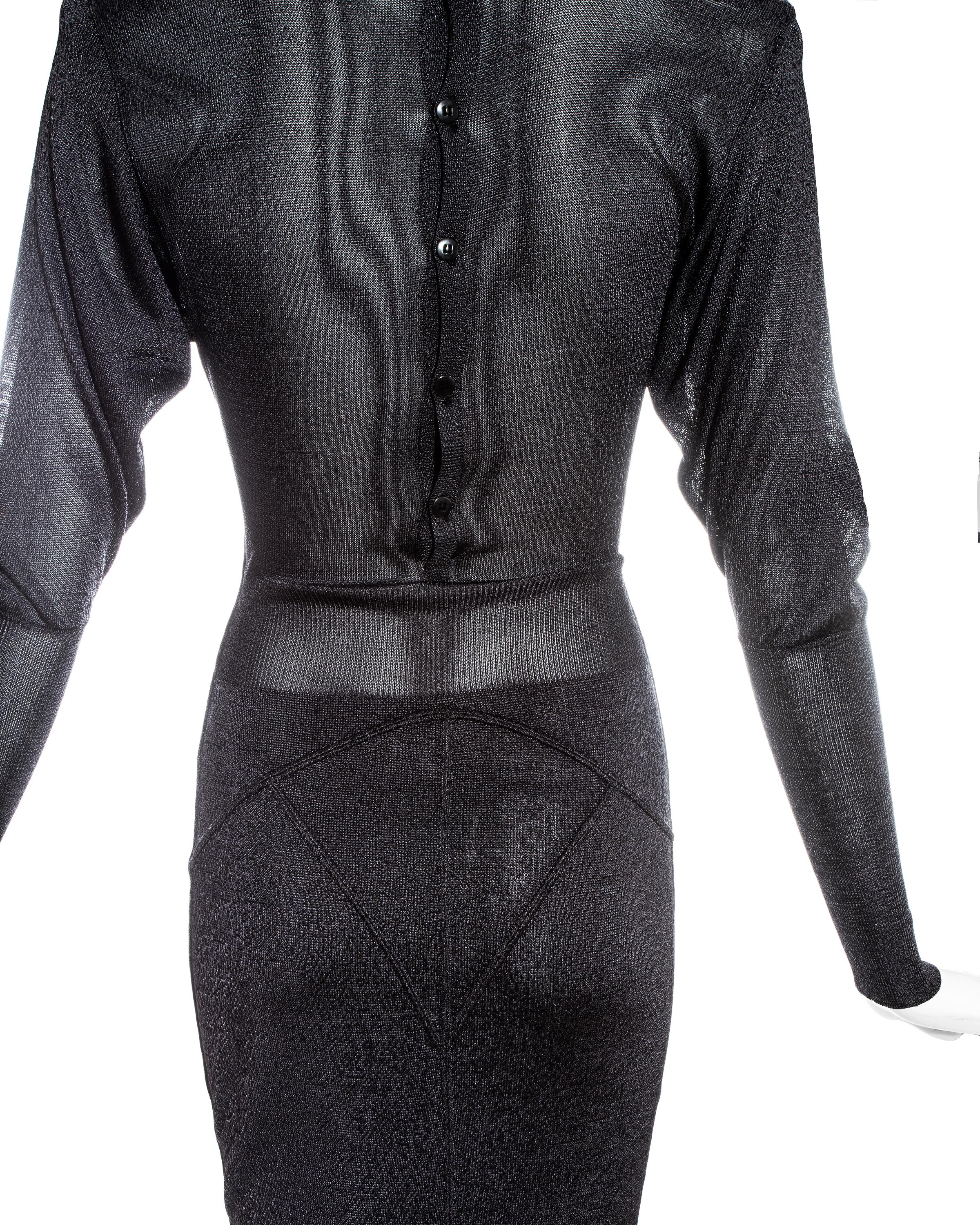 Black Azzedine Alaia grey acetate knit evening dress fw 1986 For Sale