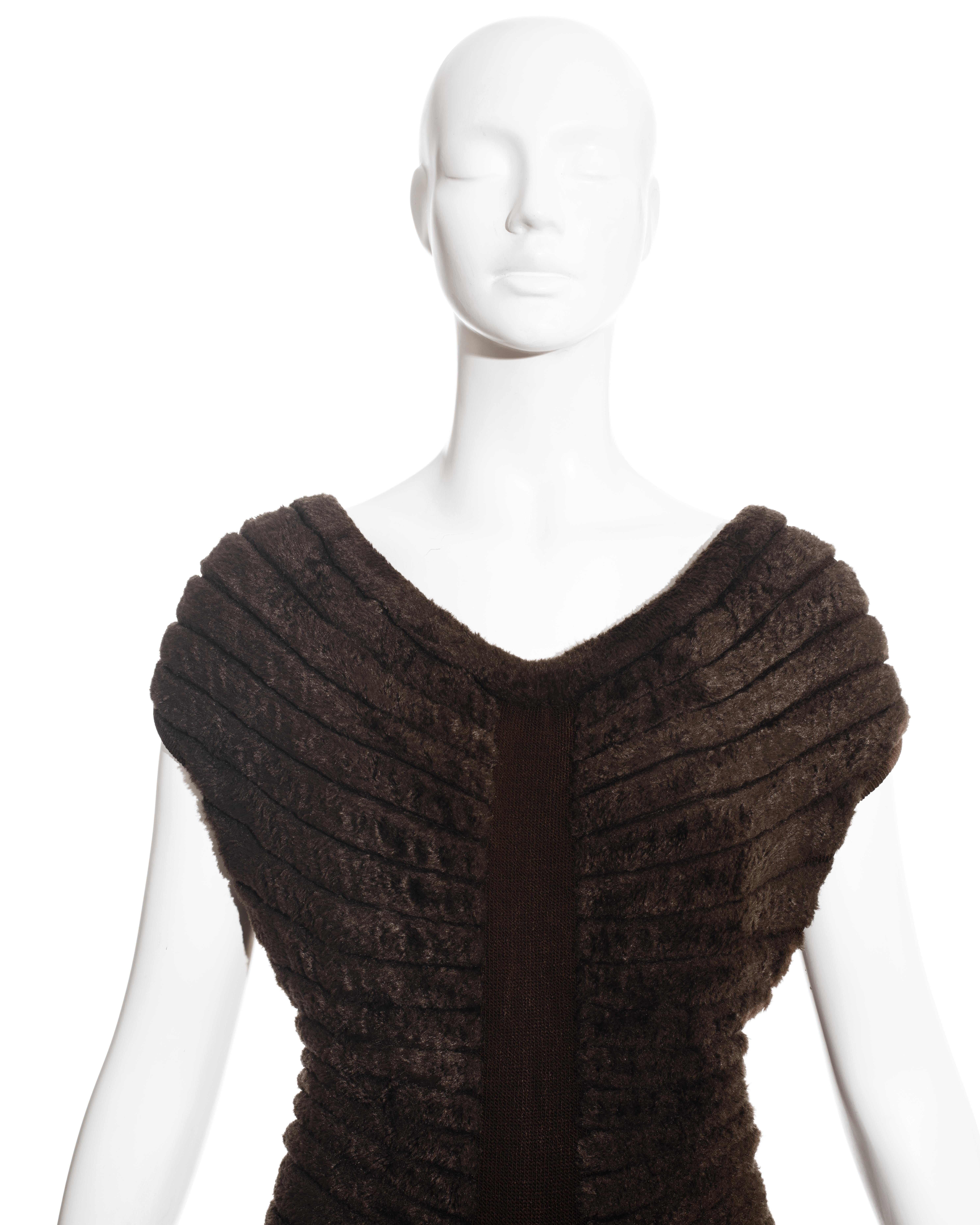Nero Azzedine Alaia mini abito 'houpette' in maglia di ciniglia marrone, ss 1994