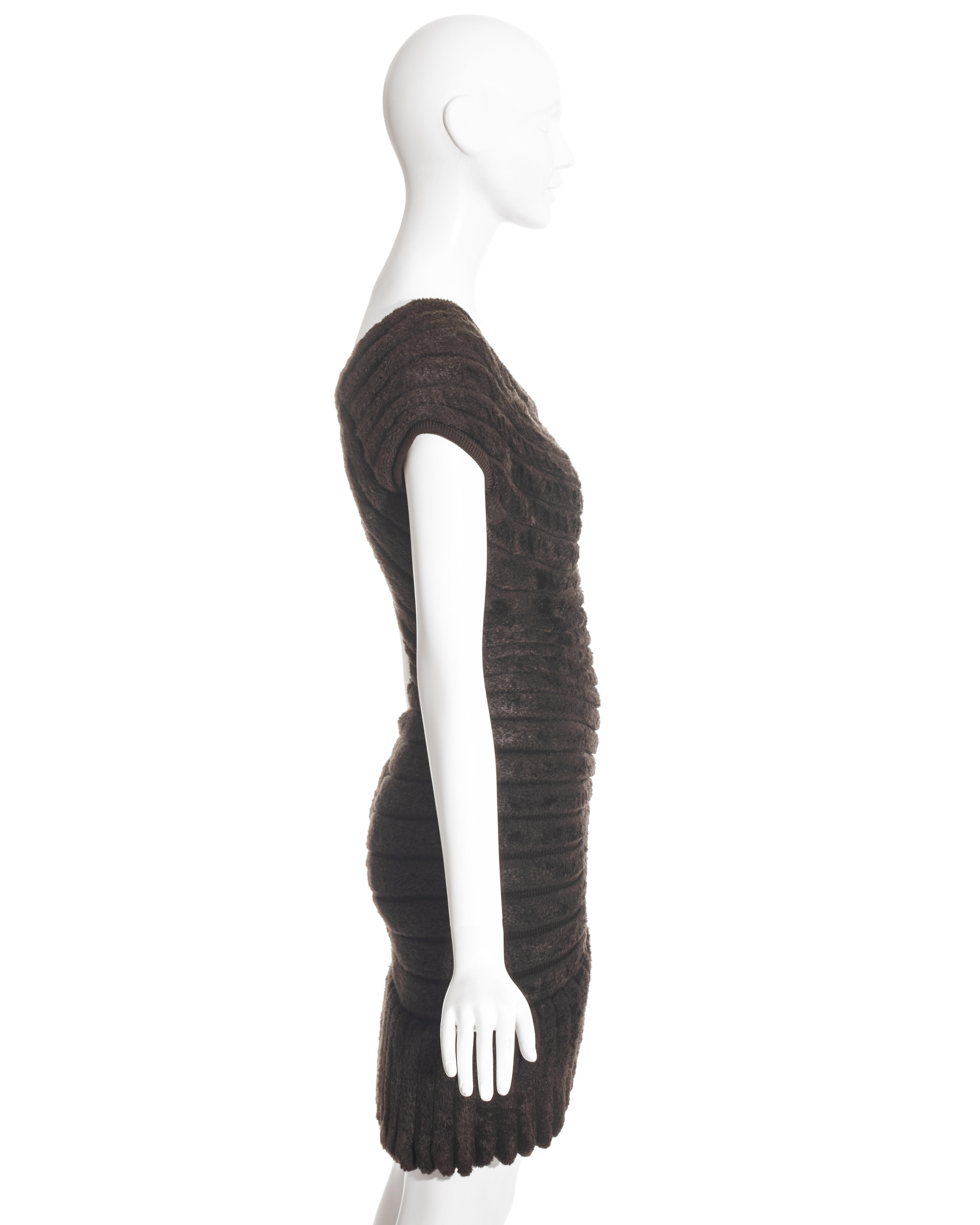 Women's Azzedine Alaia brown chenille knitted 'houpette' mini dress, ss 1994 For Sale