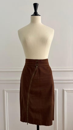 Azzedine Alaïa Brown Cotton Skirt with Asymmetrical Zip - Spring/Summer 1986