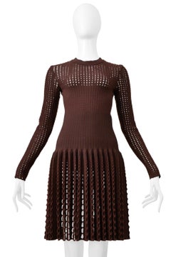 Azzedine Alaia Brown Laser Cut Fancy Knit Dress