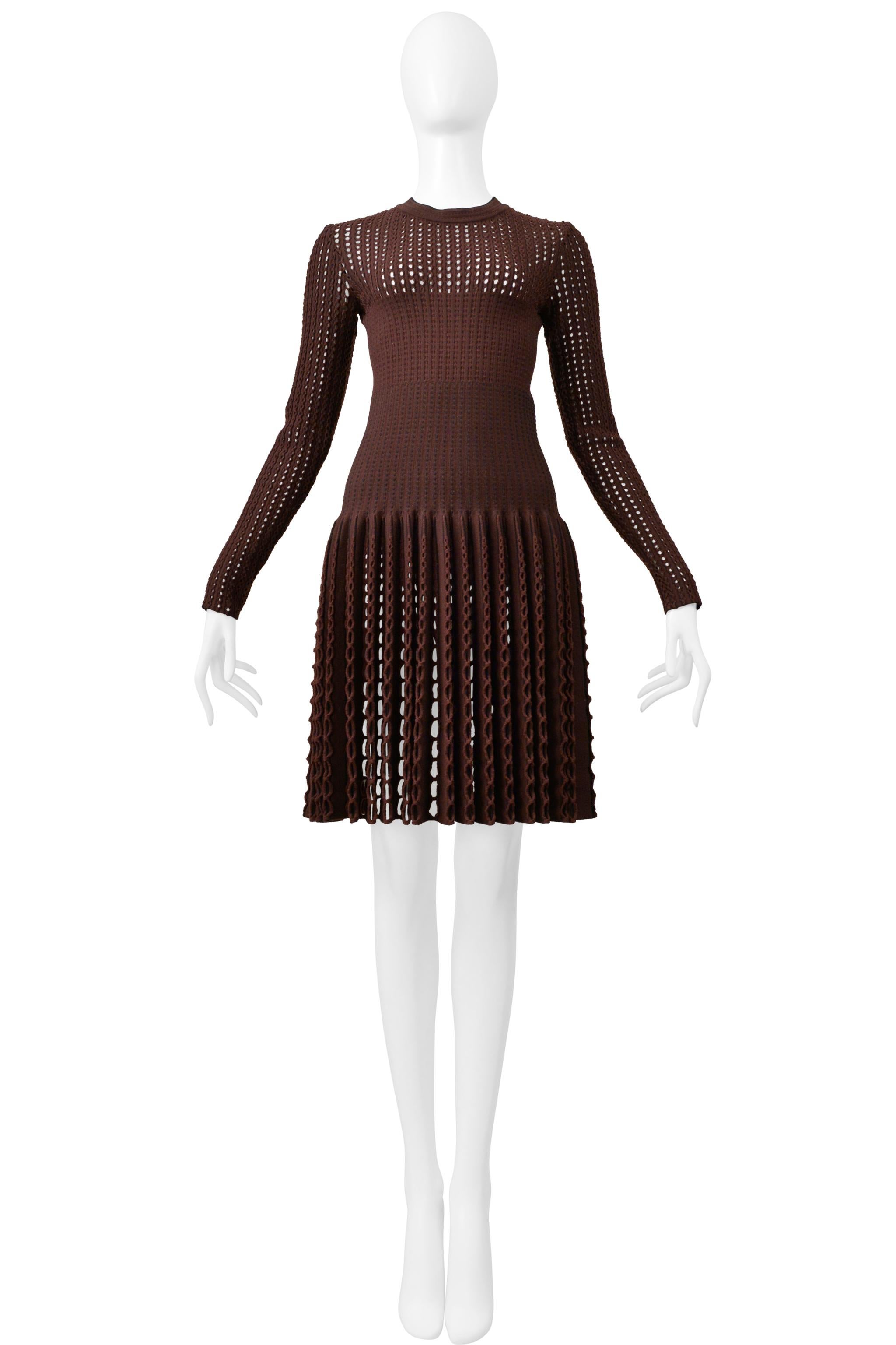 Nero Azzedine Alaia - Vestito in maglia fantasia con taglio laser marrone in vendita
