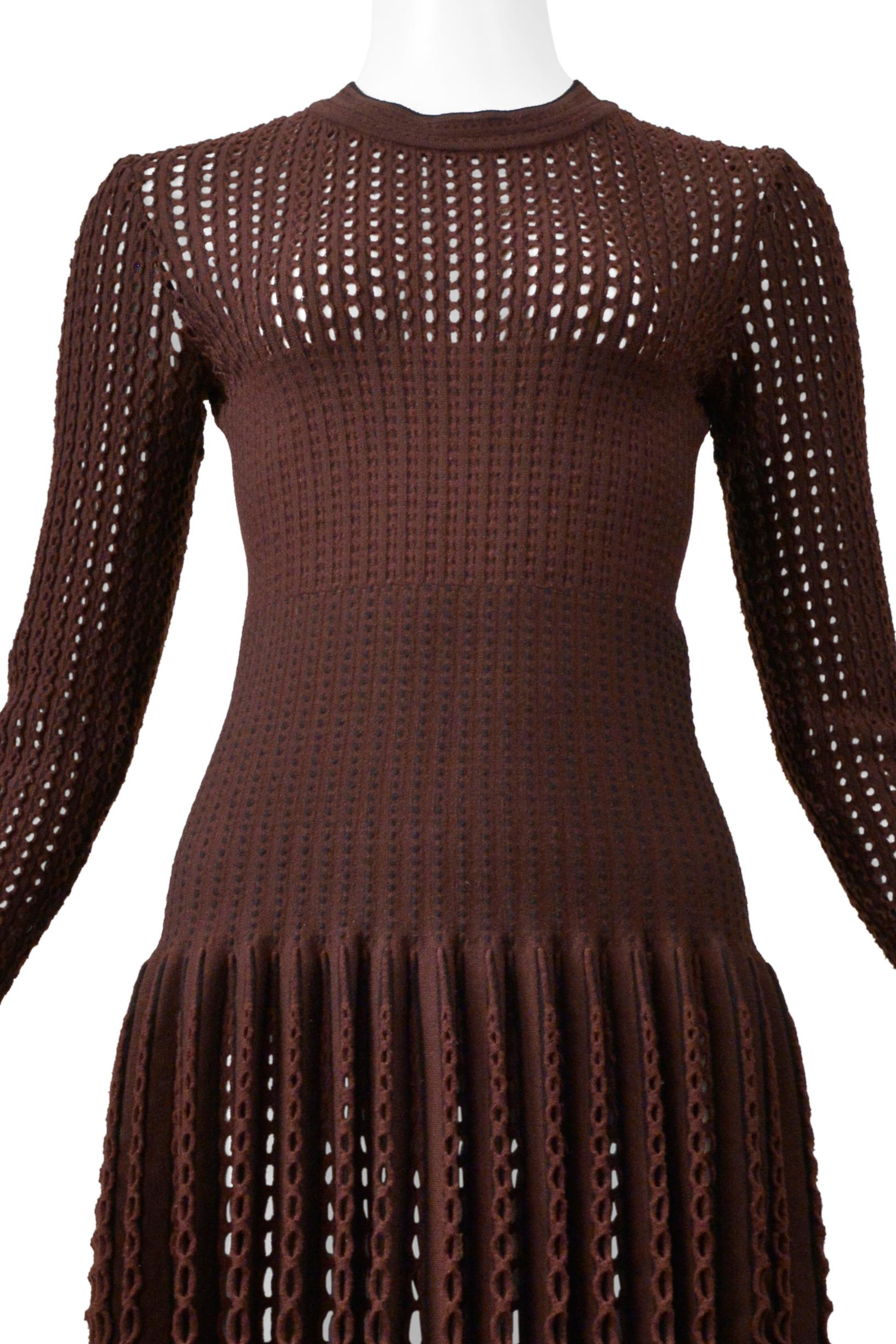 Azzedine Alaia - Vestito in maglia fantasia con taglio laser marrone In condizioni ottime in vendita a Los Angeles, CA
