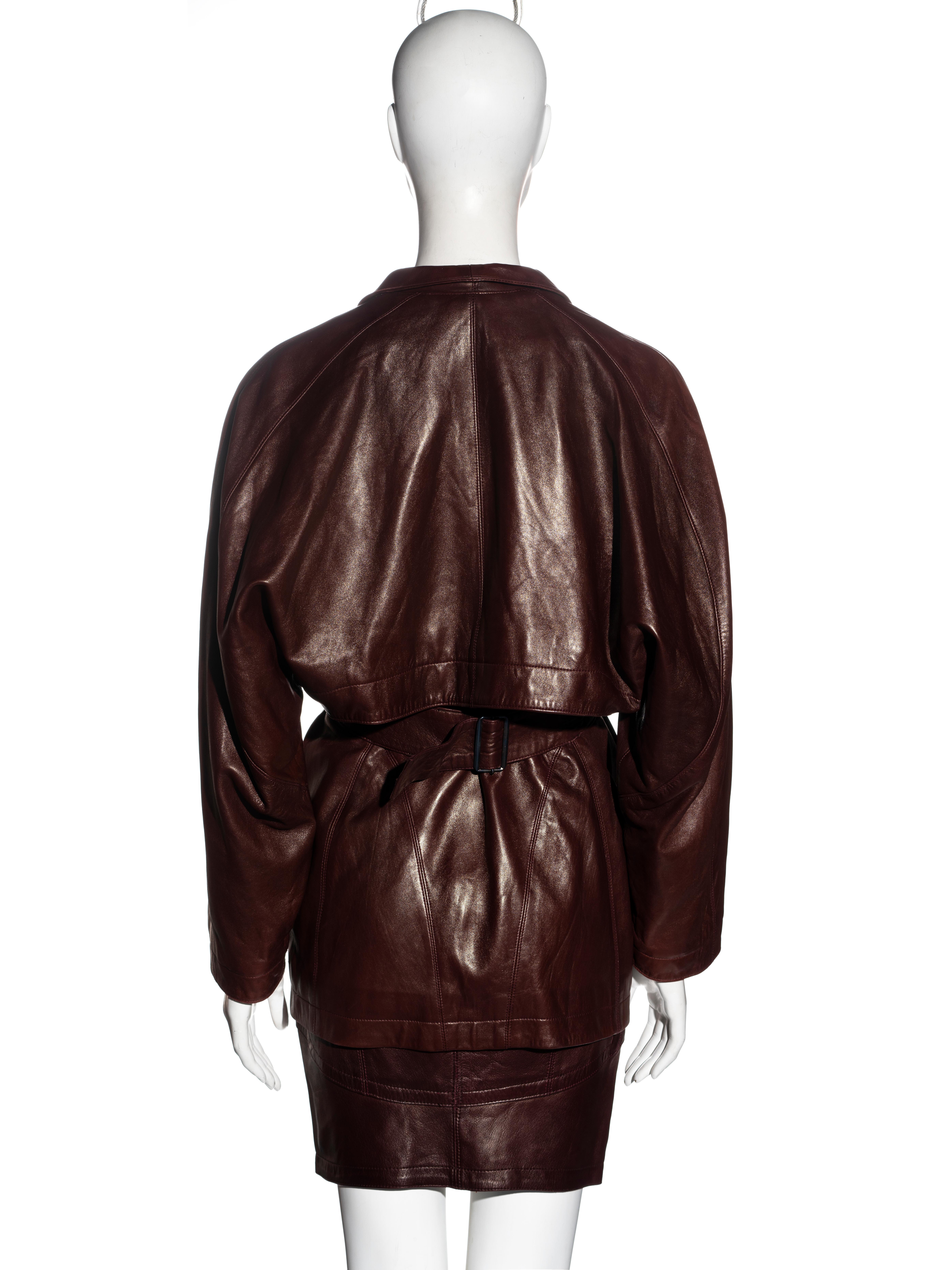 Azzedine Alaia brown leather jacket and skirt suit, fw 1984 2