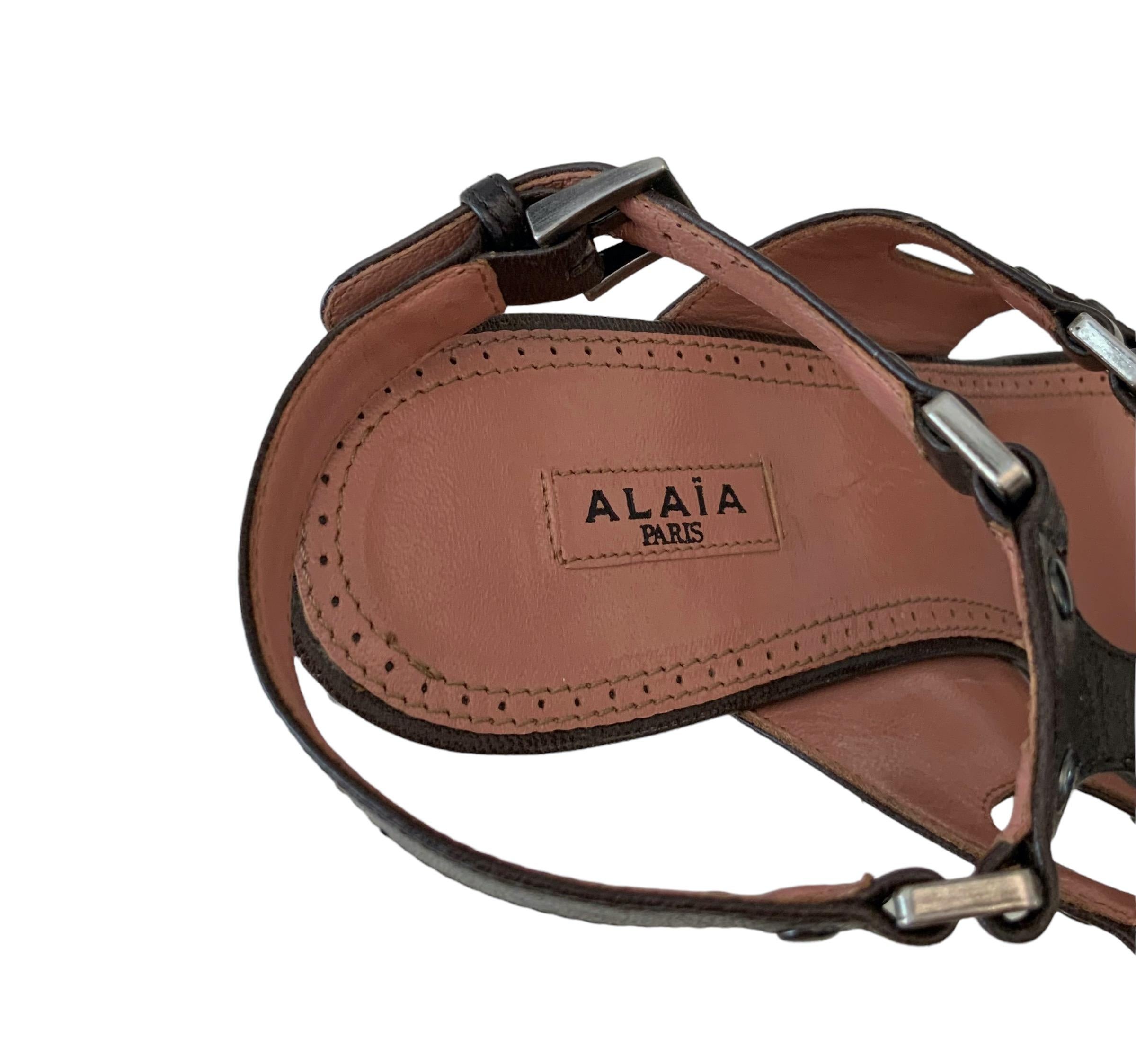 Azzedine Alaïa Brown Leather Straped Sandals In Excellent Condition In Geneva, CH
