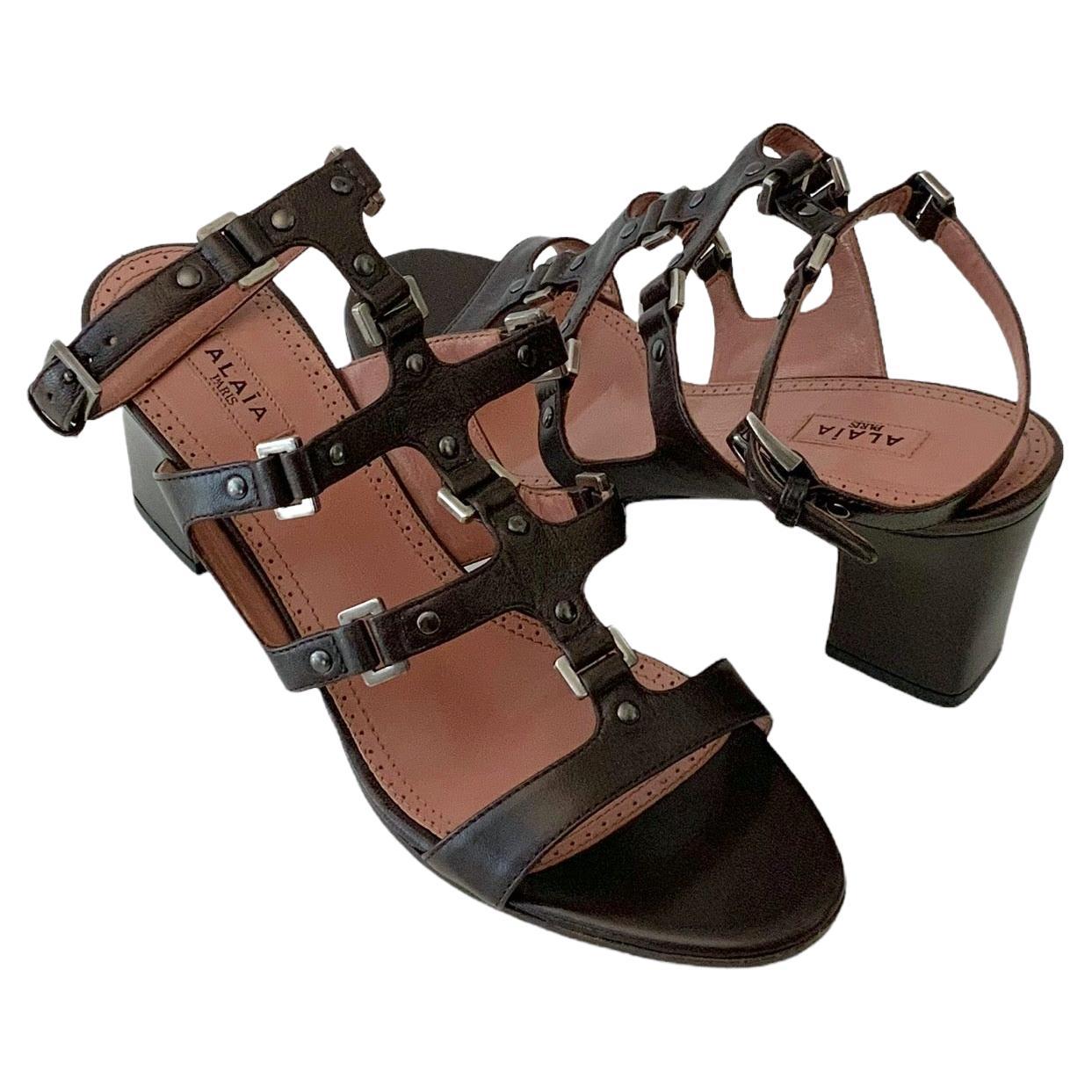 Azzedine Alaïa Brown Leather Straped Sandals
