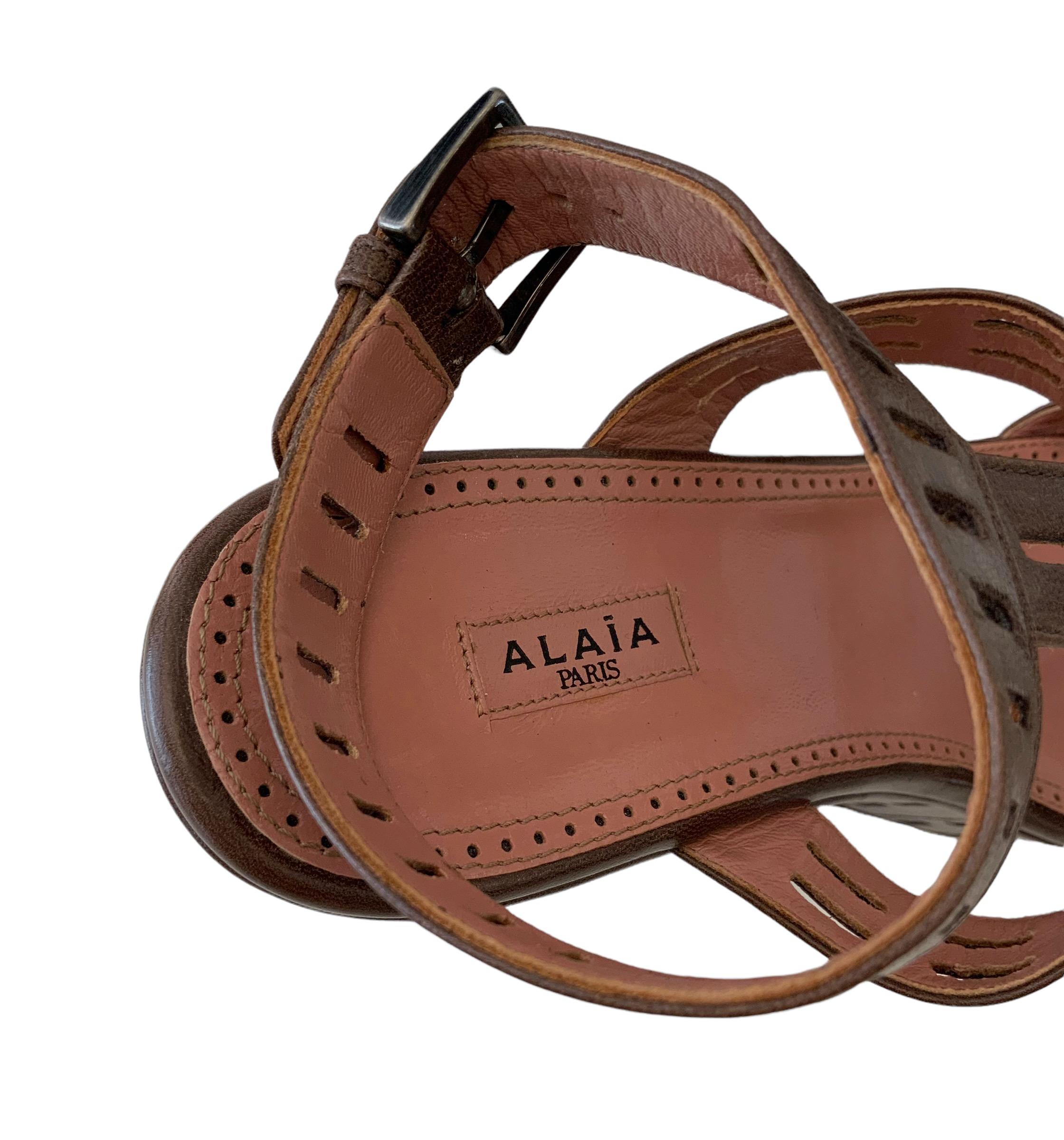 Women's Azzedine Alaïa Brown Leather Wedge Platform Sandals For Sale
