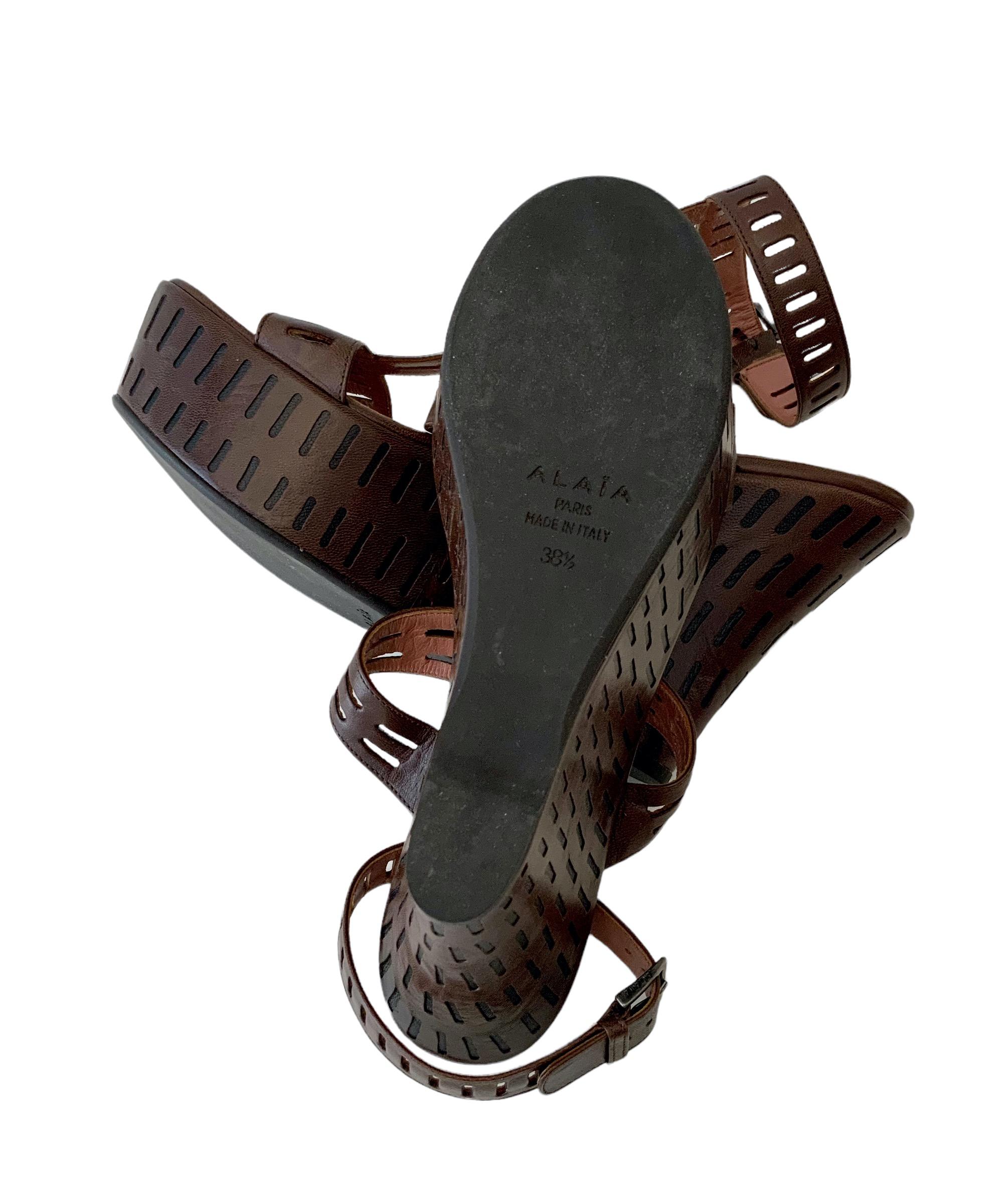 Azzedine Alaïa Brown Leather Wedge Platform Sandals For Sale 1