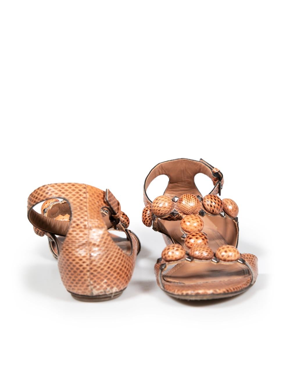Azzedine Alaïa Brown Snakeskin Studded Sandals Size IT 40 In Good Condition For Sale In London, GB