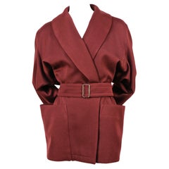 Azzedine Alaia burgundy gabardine coat with wrap around pockets, 1980s 