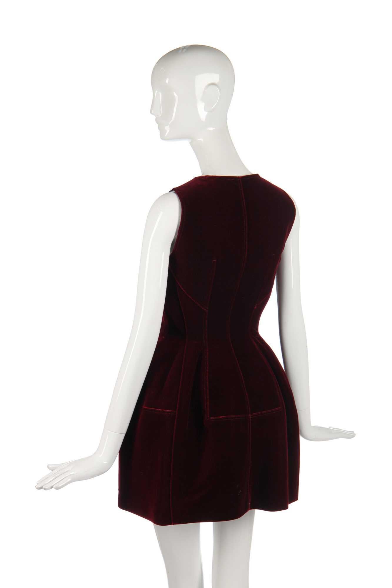 Gray Azzedine Alaia Velvet Mini Dress in Deep Burgundy For Sale