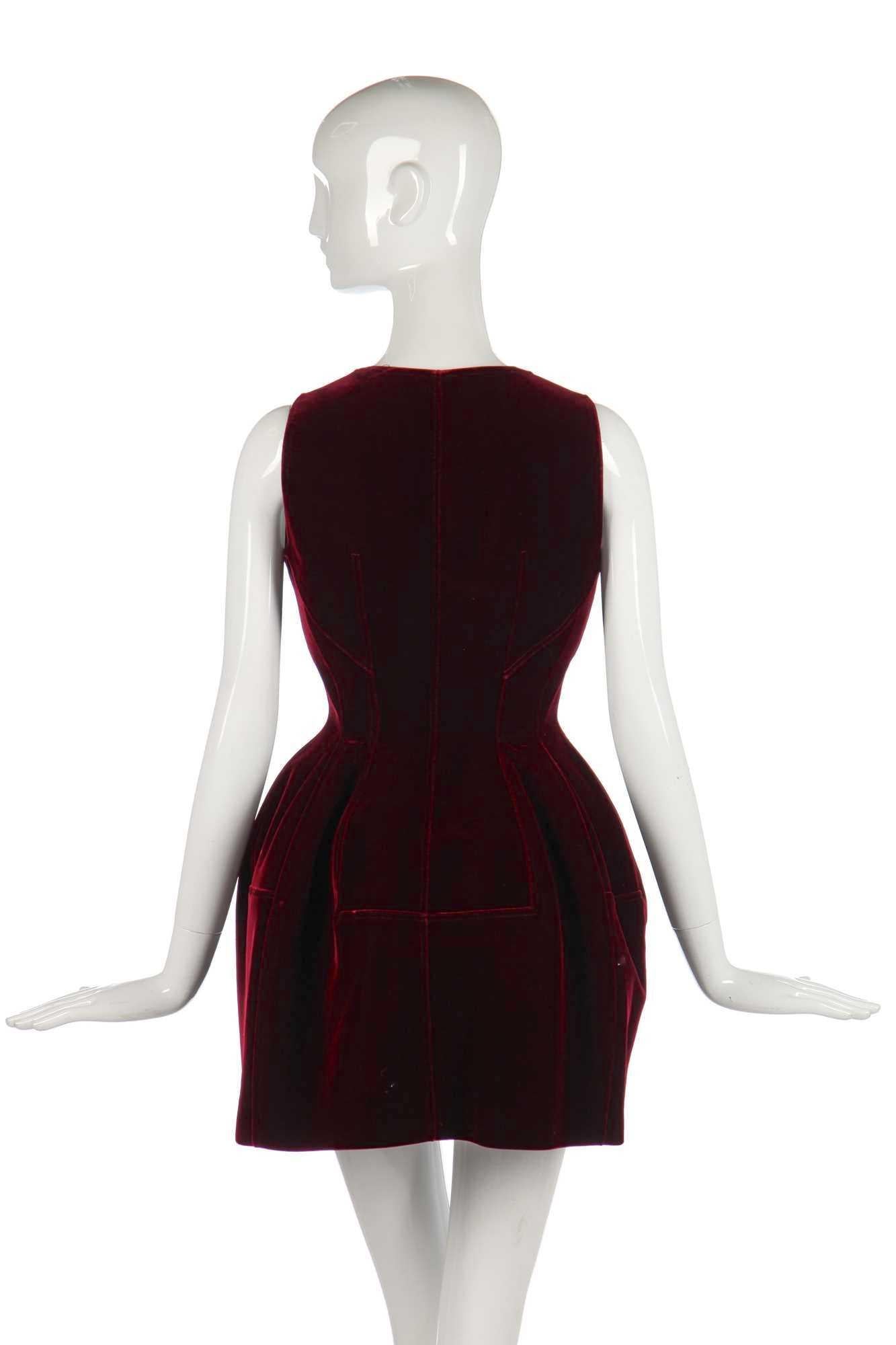 Women's Azzedine Alaia Velvet Mini Dress in Deep Burgundy For Sale
