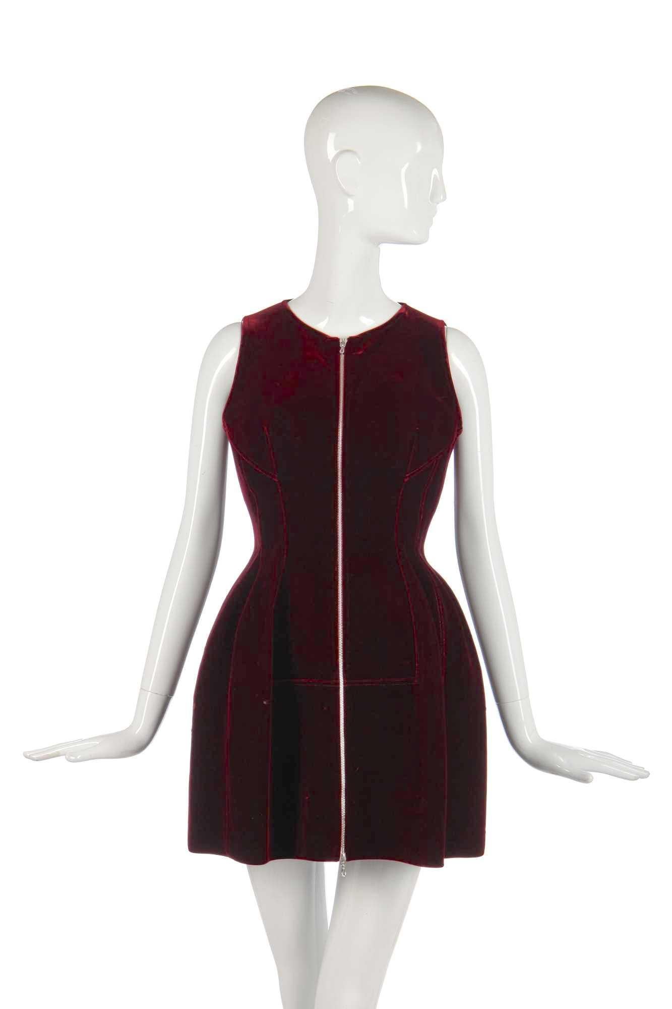 Azzedine Alaia Velvet Mini Dress in Deep Burgundy For Sale 1