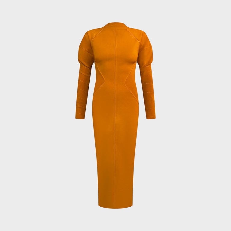 burnt orange ribbed dress Burnt Orange Ribbed Knit Plunge Neck Long Sleeve Midi Dress + Bralette