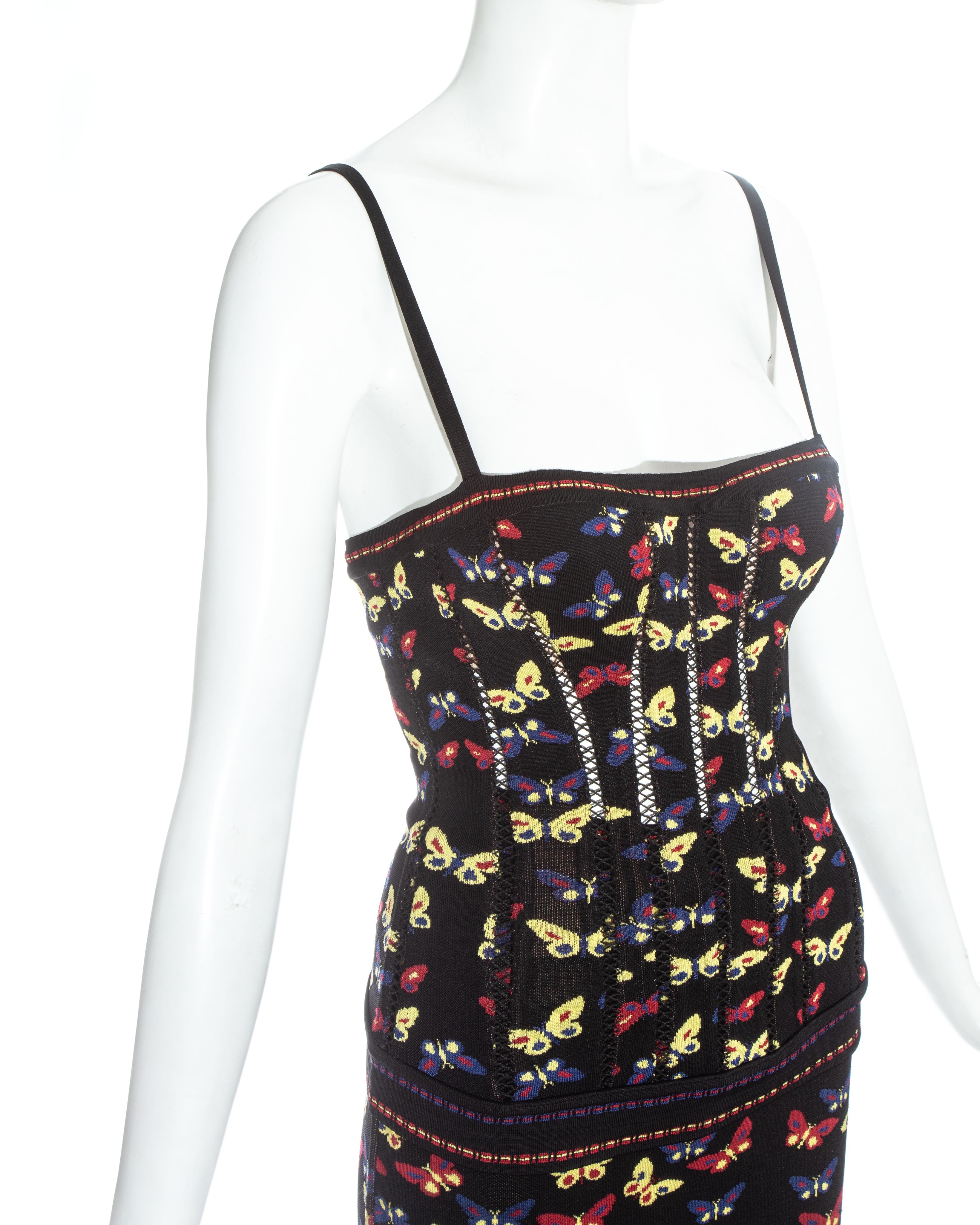 Black Azzedine Alaia butterfly printed corset and skirt ensemble, fw 1991 For Sale