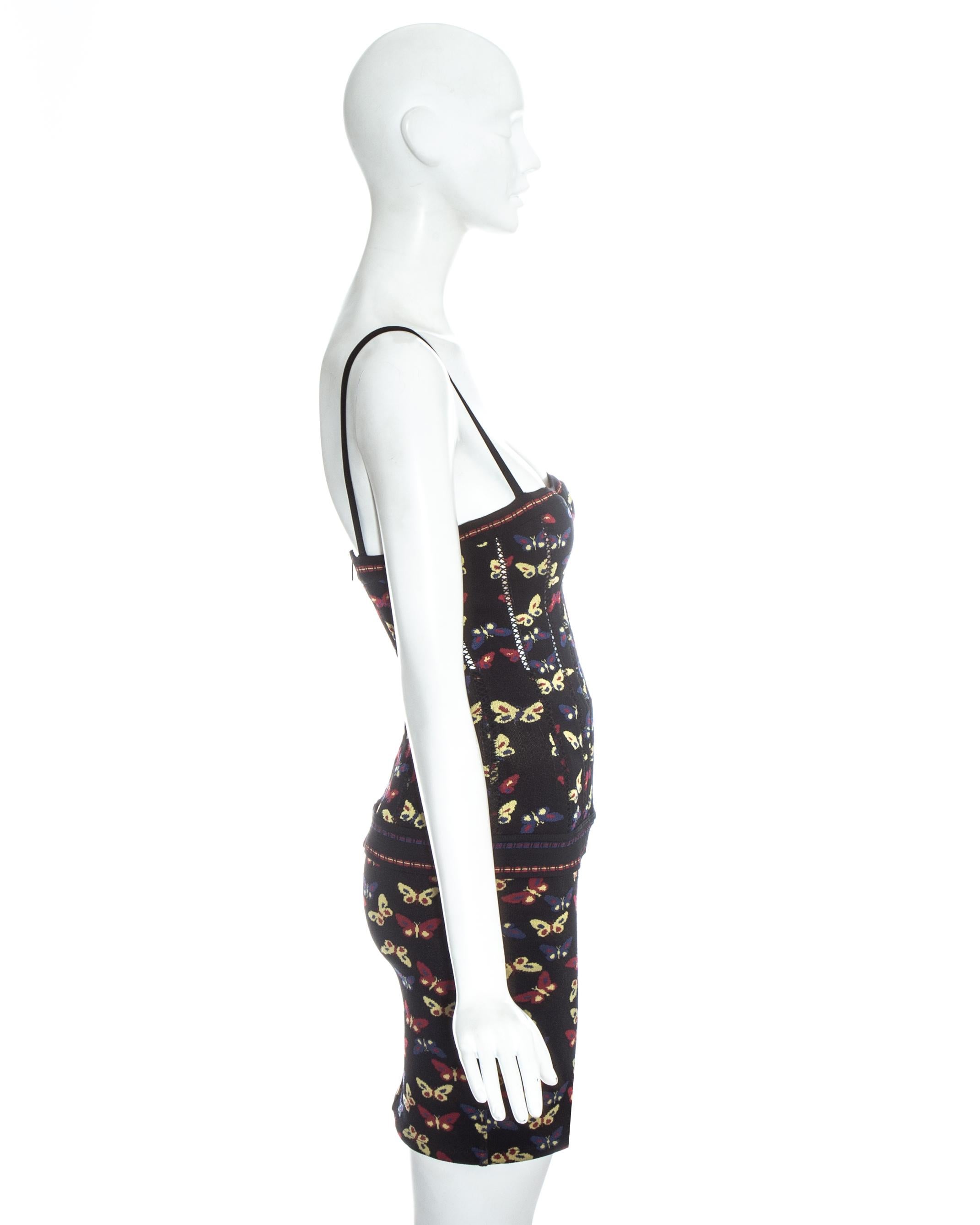 Azzedine Alaia butterfly printed corset and skirt ensemble, fw 1991 In Excellent Condition For Sale In London, GB