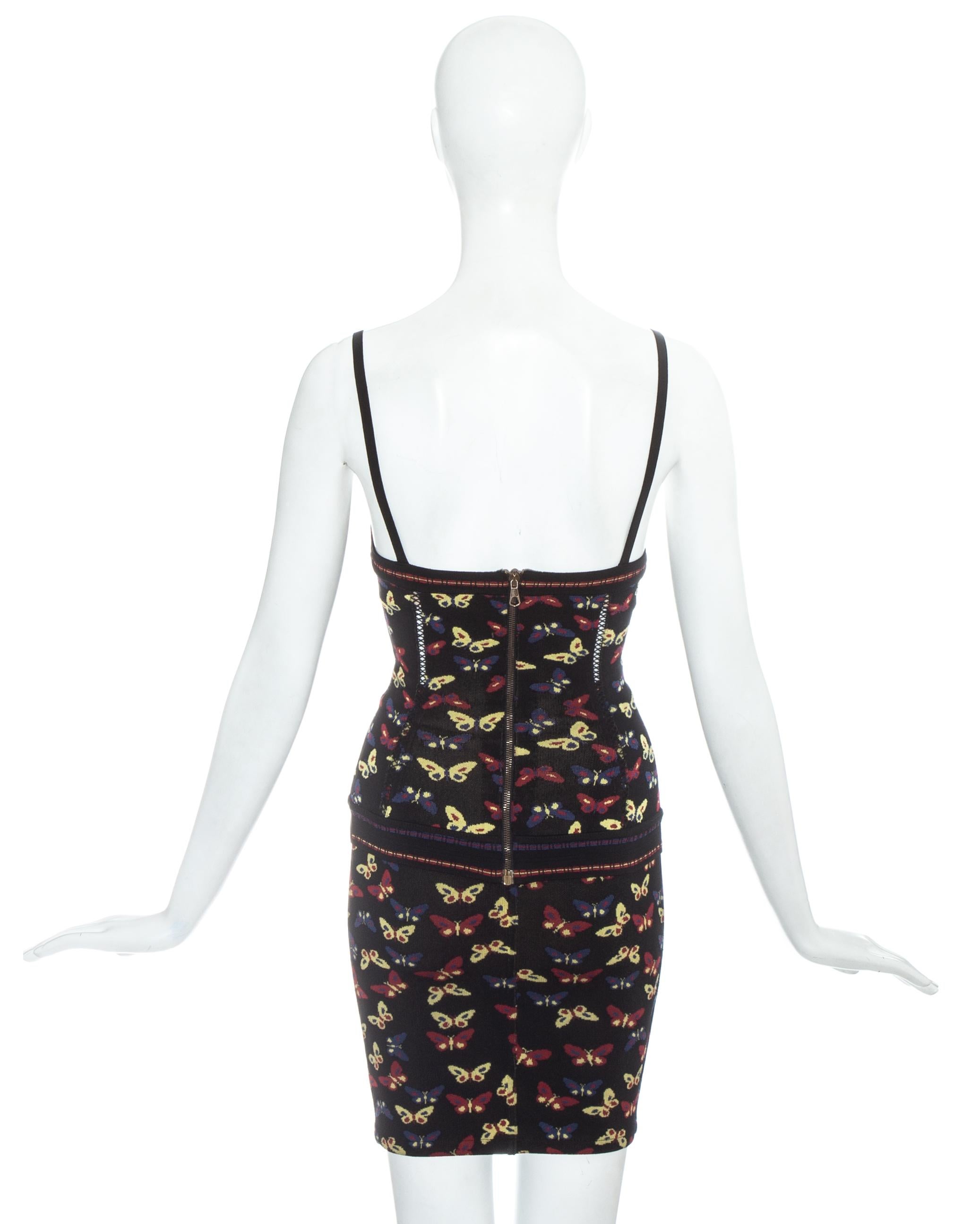 Women's Azzedine Alaia butterfly printed corset and skirt ensemble, fw 1991 For Sale