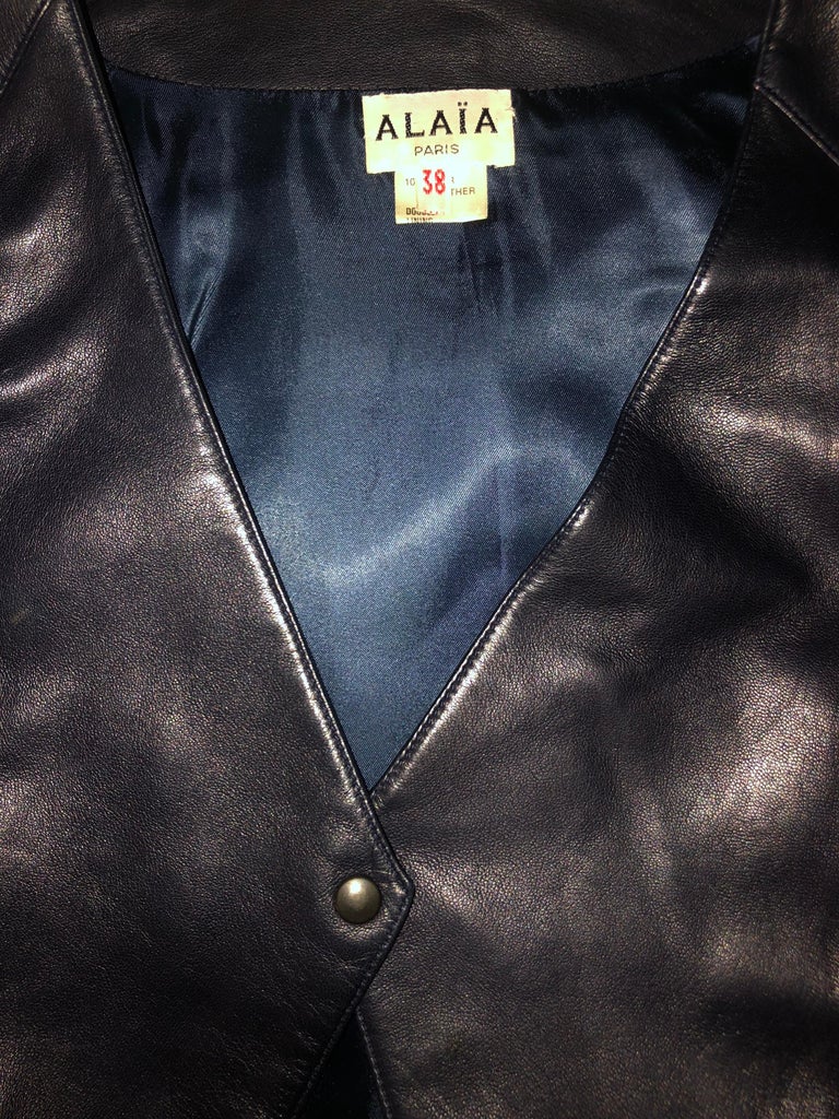 Azzedine Alaia c. 1990's Vintage Black Wrap Around Leather Cutout Top Jacket In Excellent Condition In Fort Myers, FL