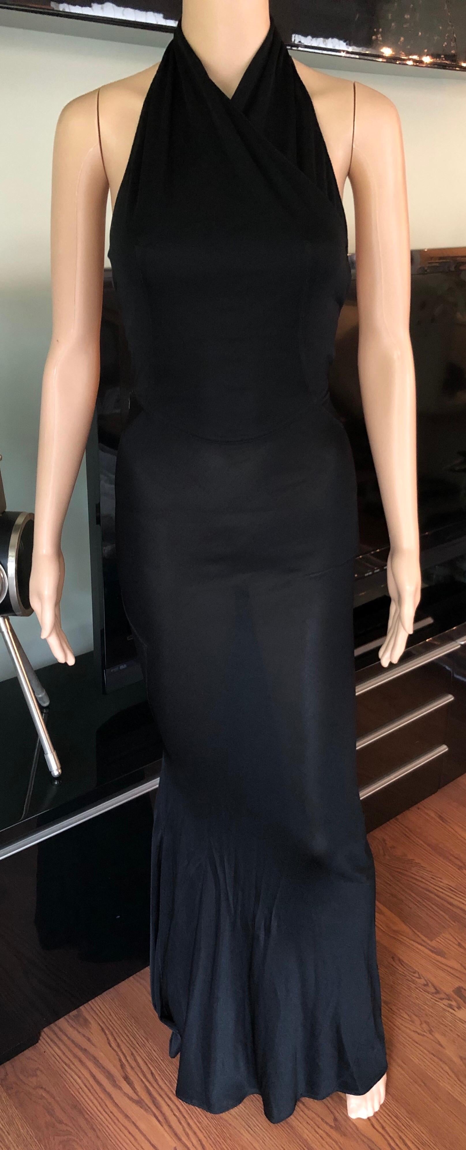 Azzedine Alaïa F/W 2001 Vintage Halter Backless Black Gown Maxi Dress In Good Condition For Sale In Naples, FL