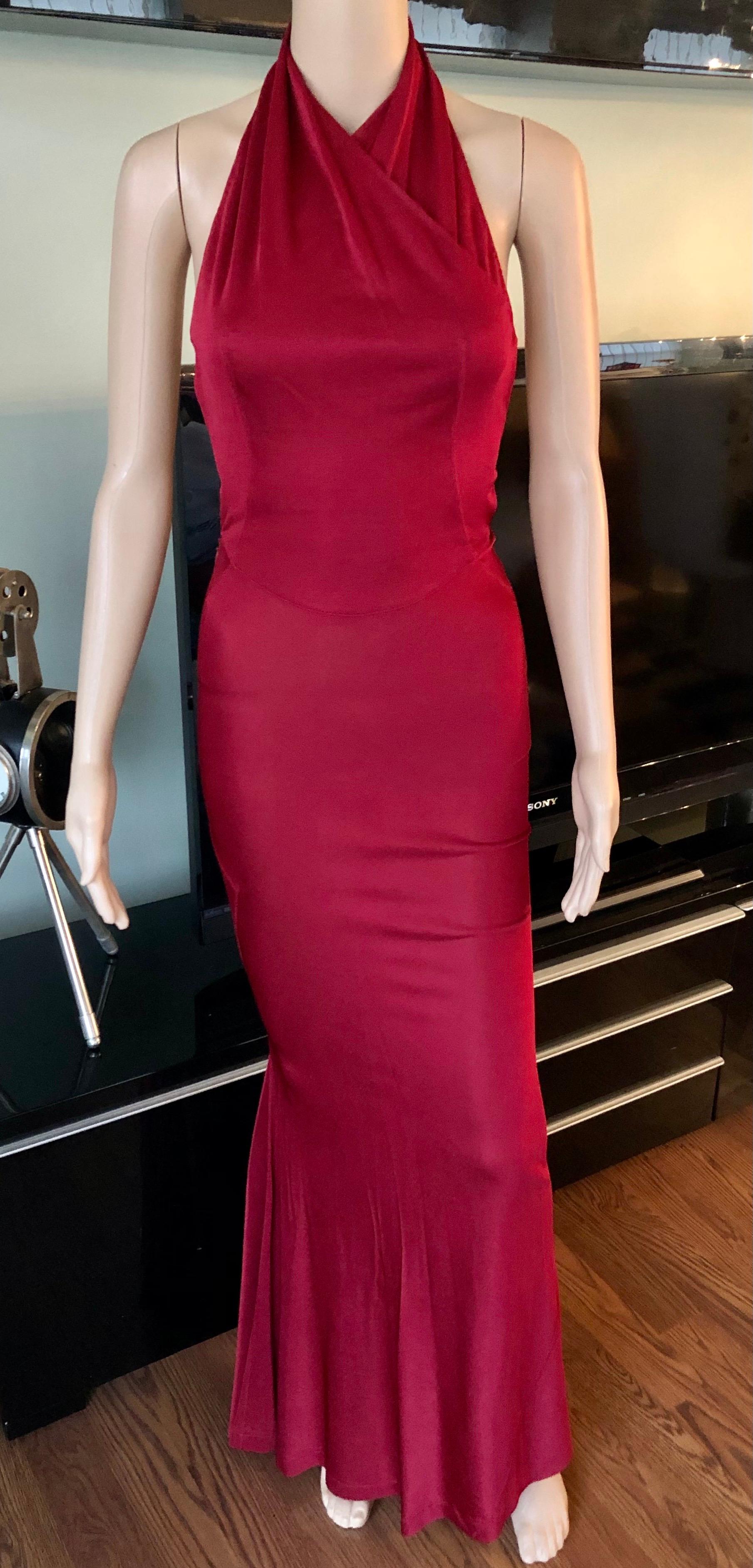 Azzedine Alaïa c. 1990's Vintage Halter Backless Red Gown Maxi Dress In Good Condition In Naples, FL