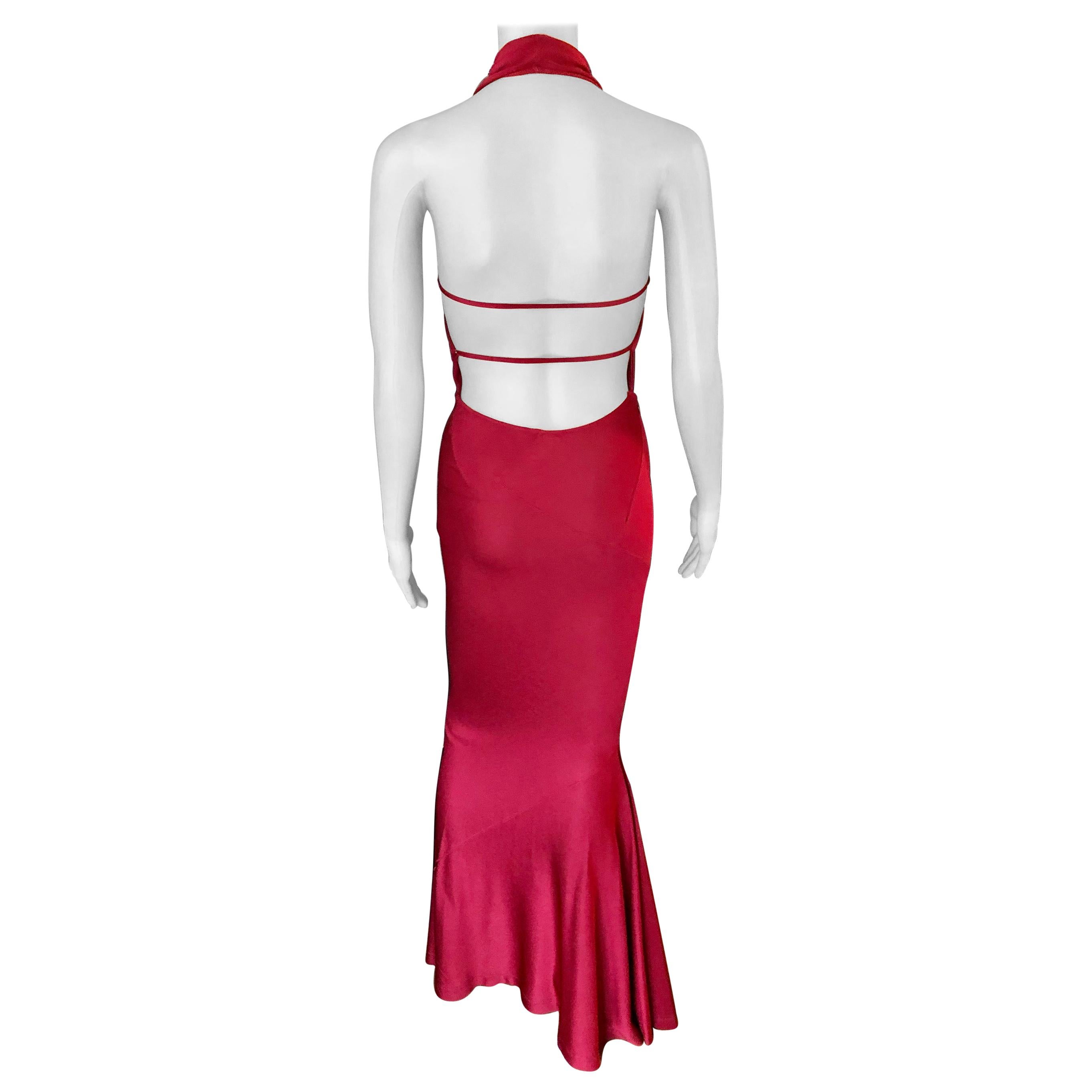 Azzedine Alaïa c. 1990's Vintage Halter Backless Red Gown Maxi Dress