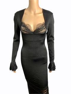Azzedine Alaia c. 1993 Vintage Lace Bustier Sheer Crochet Knit Black Dress Gown