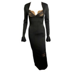 Azzedine Alaia c. 1993 Vintage Lace Bustier Sheer Crochet Knit Black Dress Gown