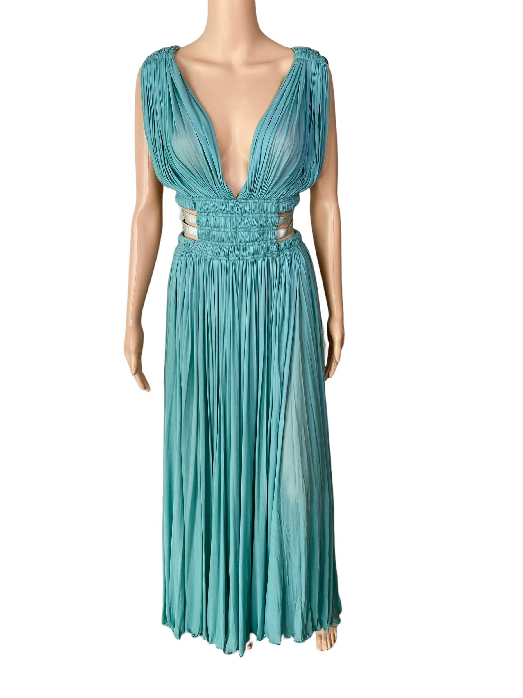 Azzedine Alaïa c.2004 Halbdurchsichtiger Ausschnitt Gerüschtes Schlitzkleid Maxi-Abendkleid im Zustand „Hervorragend“ im Angebot in Naples, FL