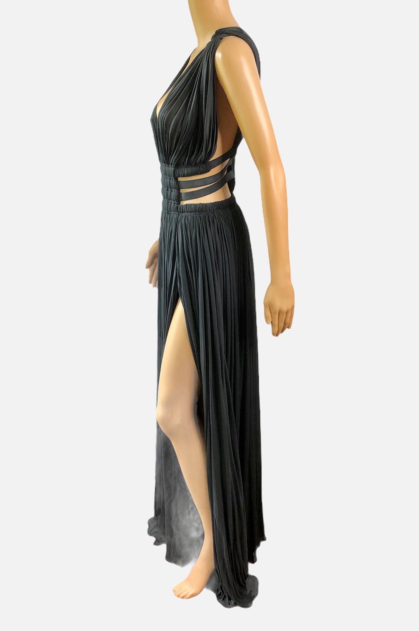 Black Azzedine Alaïa c.2004 Semi-Sheer Cutout Ruched Slits Gown Maxi Evening Dress For Sale
