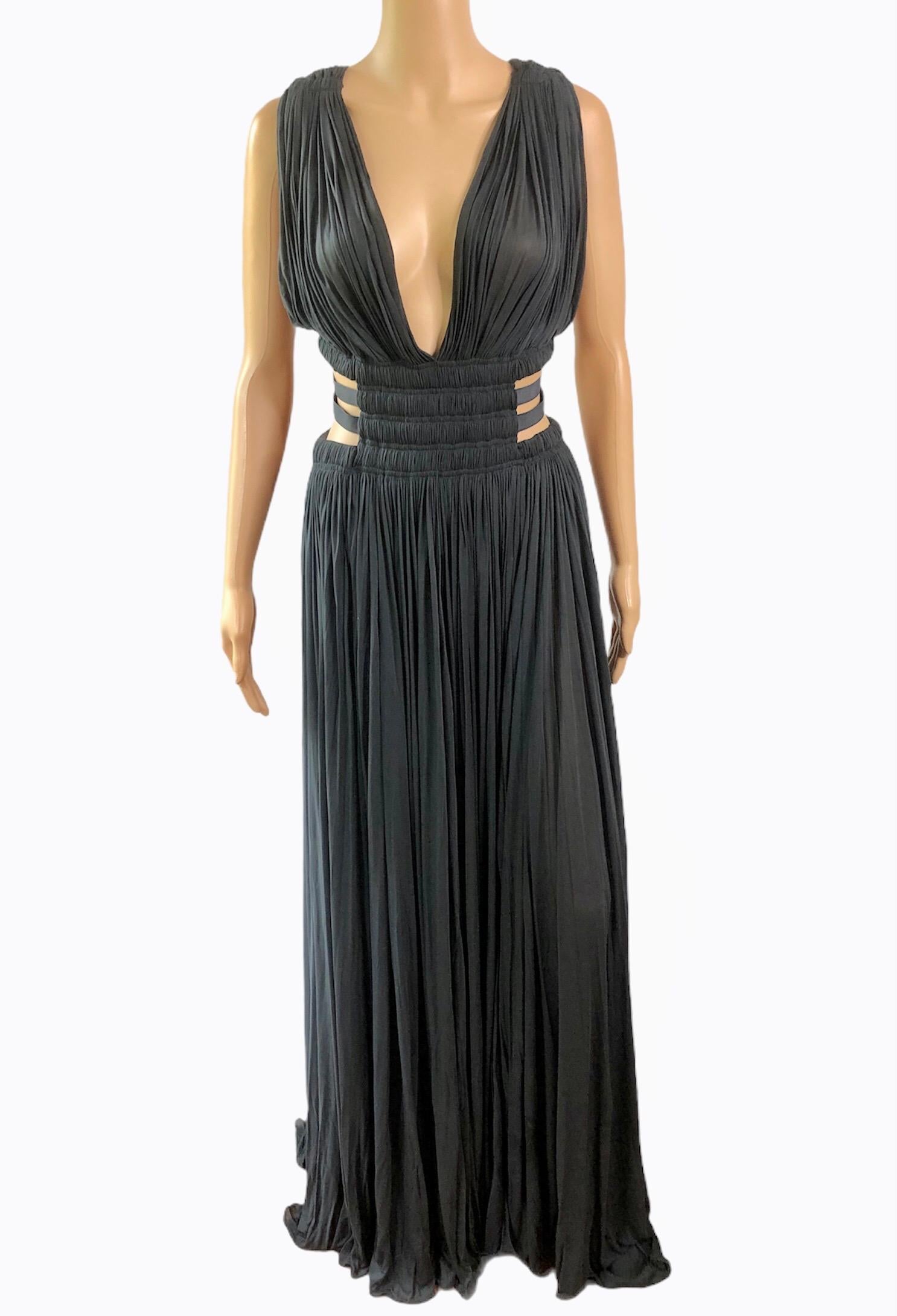 Azzedine Alaïa c.2004 Semi-Sheer Cutout Ruched Slits Gown Maxi Evening Dress In Good Condition For Sale In Naples, FL