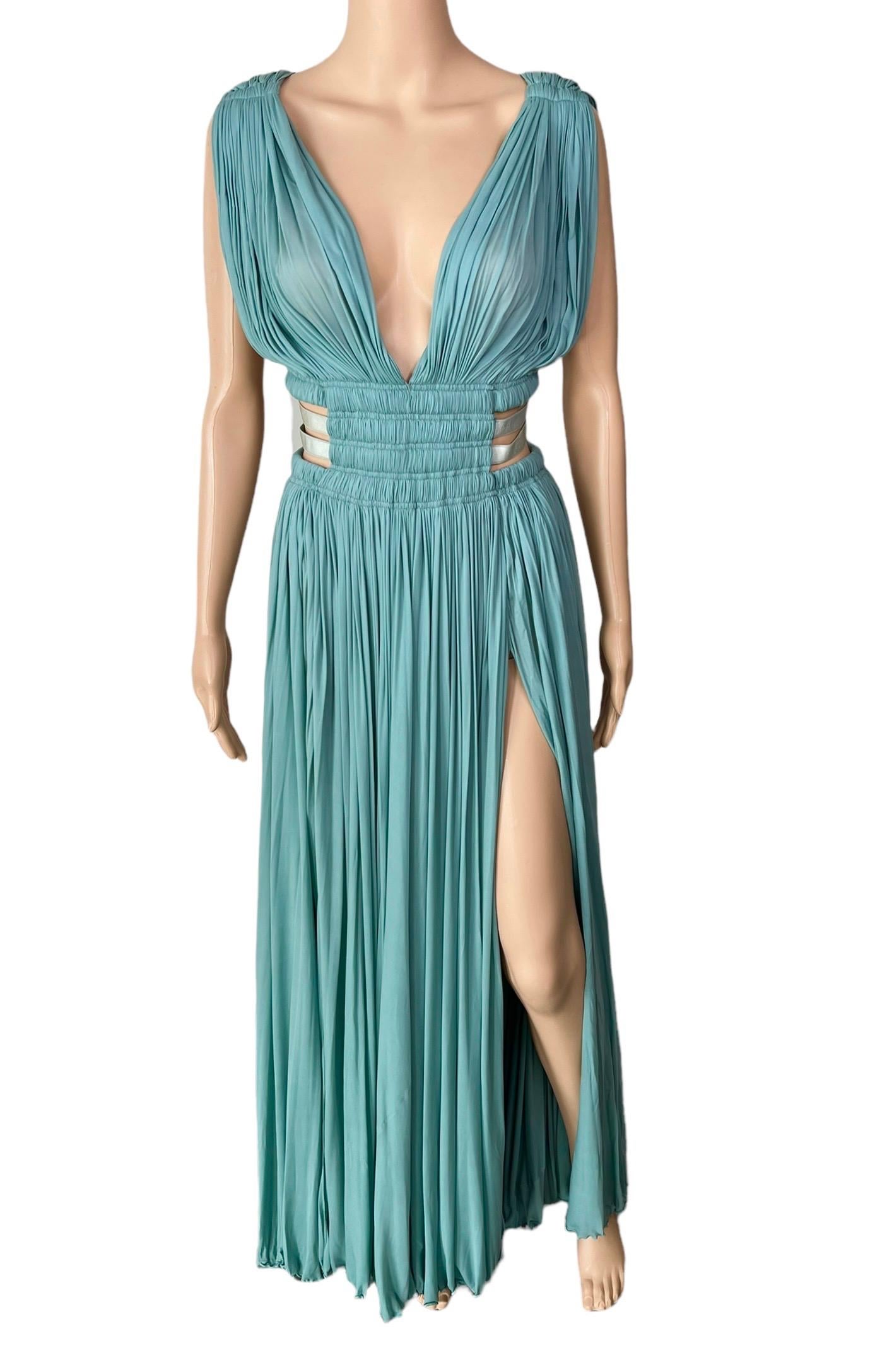 Azzedine Alaïa c.2004 Semi-Sheer Cutout Ruched Slits Gown Maxi Evening Dress In Excellent Condition For Sale In Naples, FL