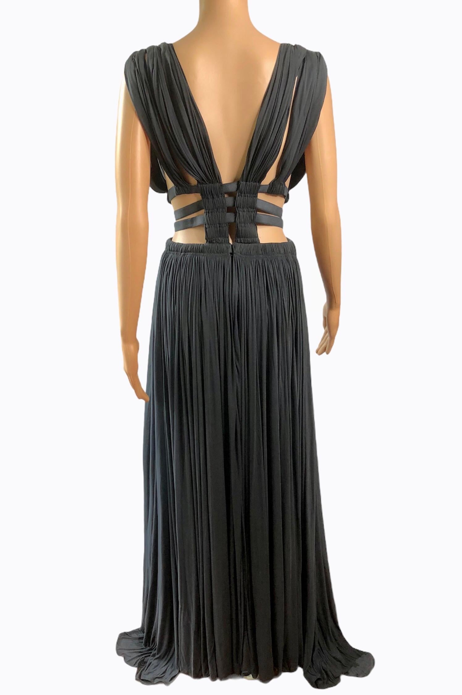 Women's Azzedine Alaïa c.2004 Semi-Sheer Cutout Ruched Slits Gown Maxi Evening Dress For Sale