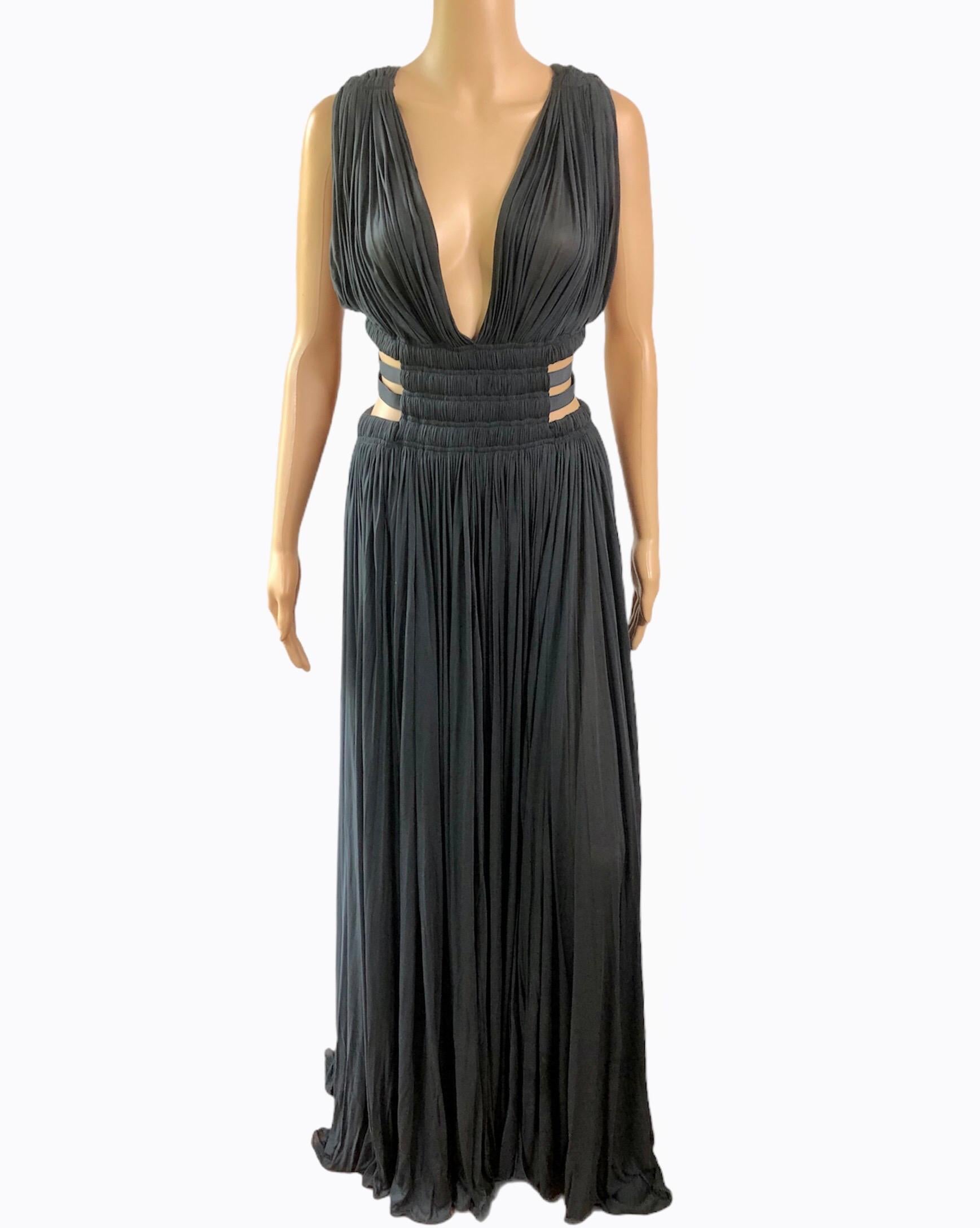 Azzedine Alaïa c.2004 Semi-Sheer Cutout Ruched Slits Gown Maxi Evening Dress For Sale 1