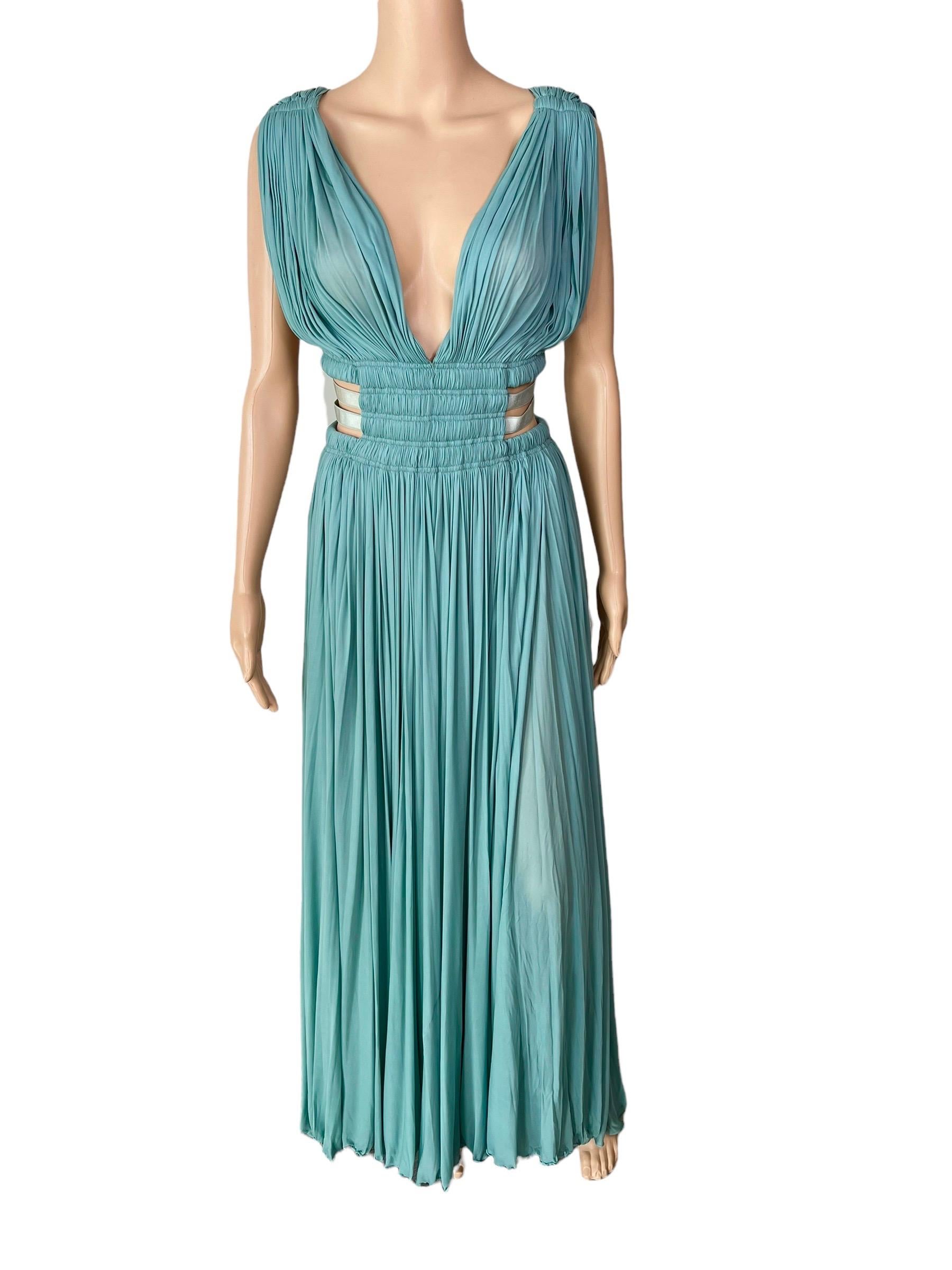 Azzedine Alaïa c.2004 Halbdurchsichtiger Ausschnitt Gerüschtes Schlitzkleid Maxi-Abendkleid im Angebot 4