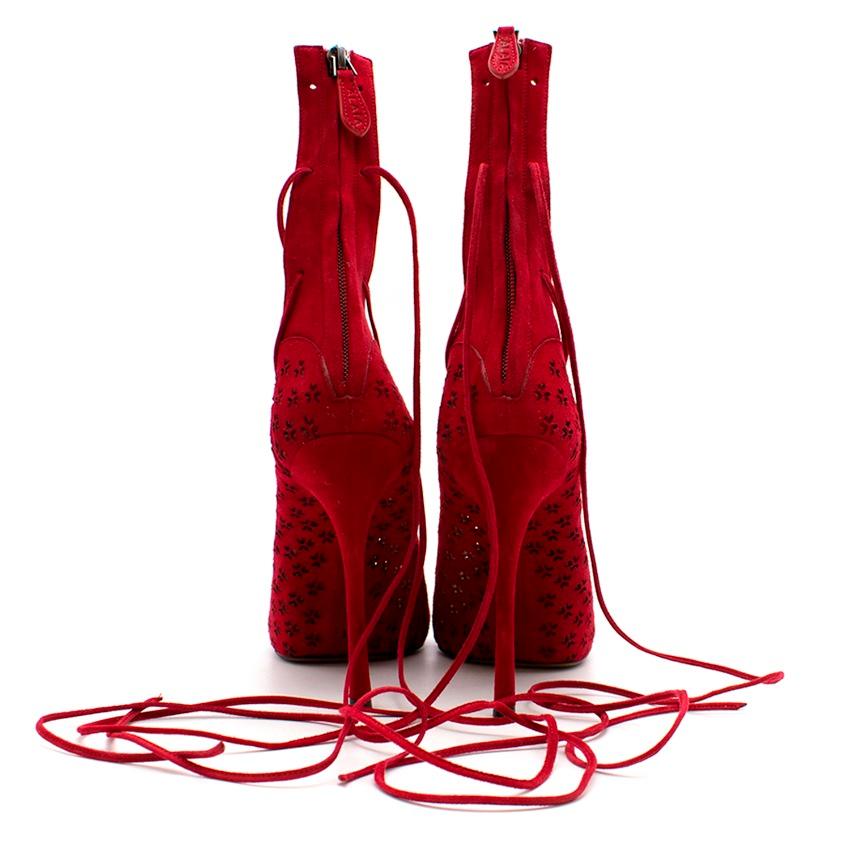 Red Azzedine Alaia Carine laser-cut suede sandals US 9