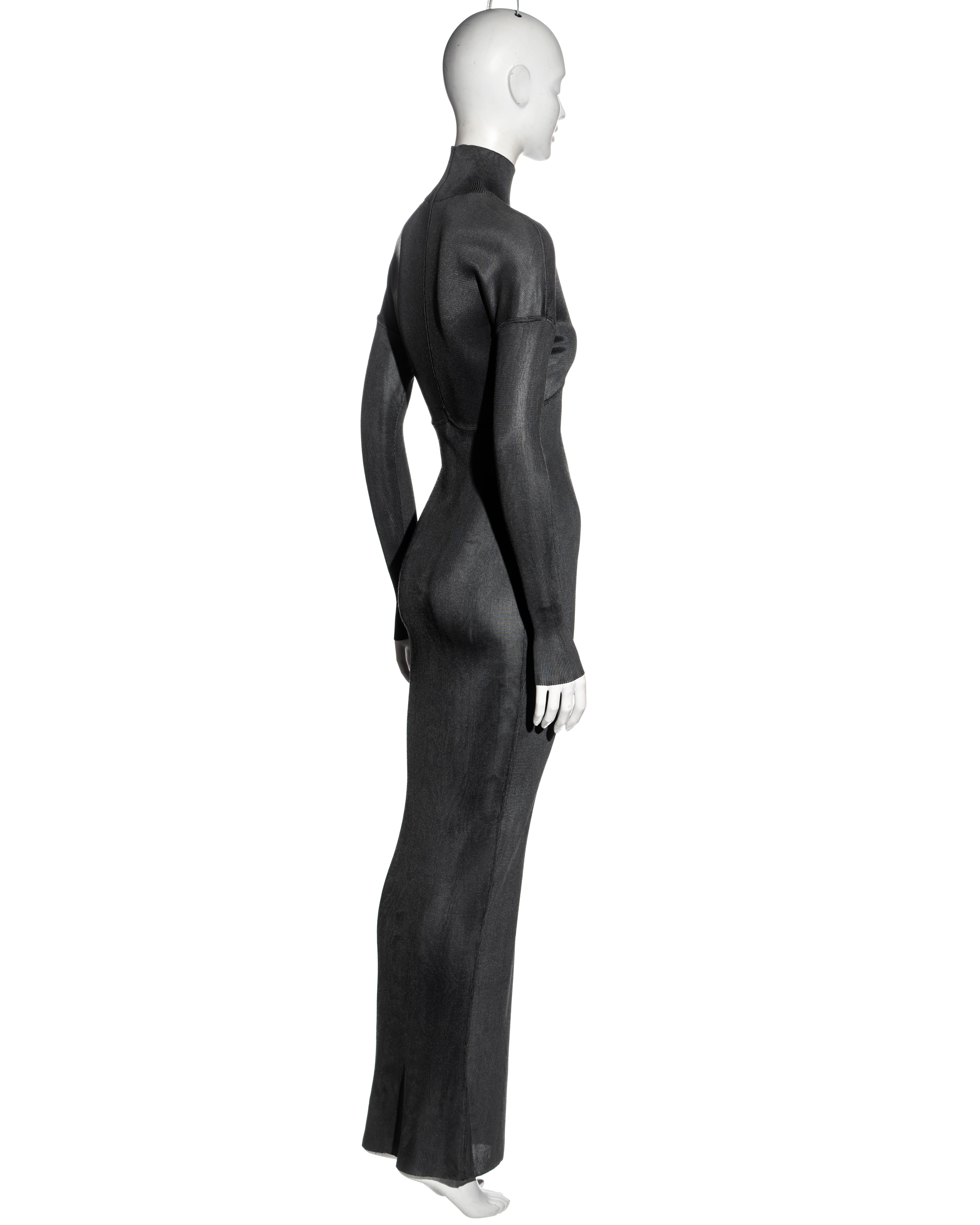 Azzedine Alaia charcoal acetate knit figure-hugging floor-length dress, fw 1986 For Sale 6