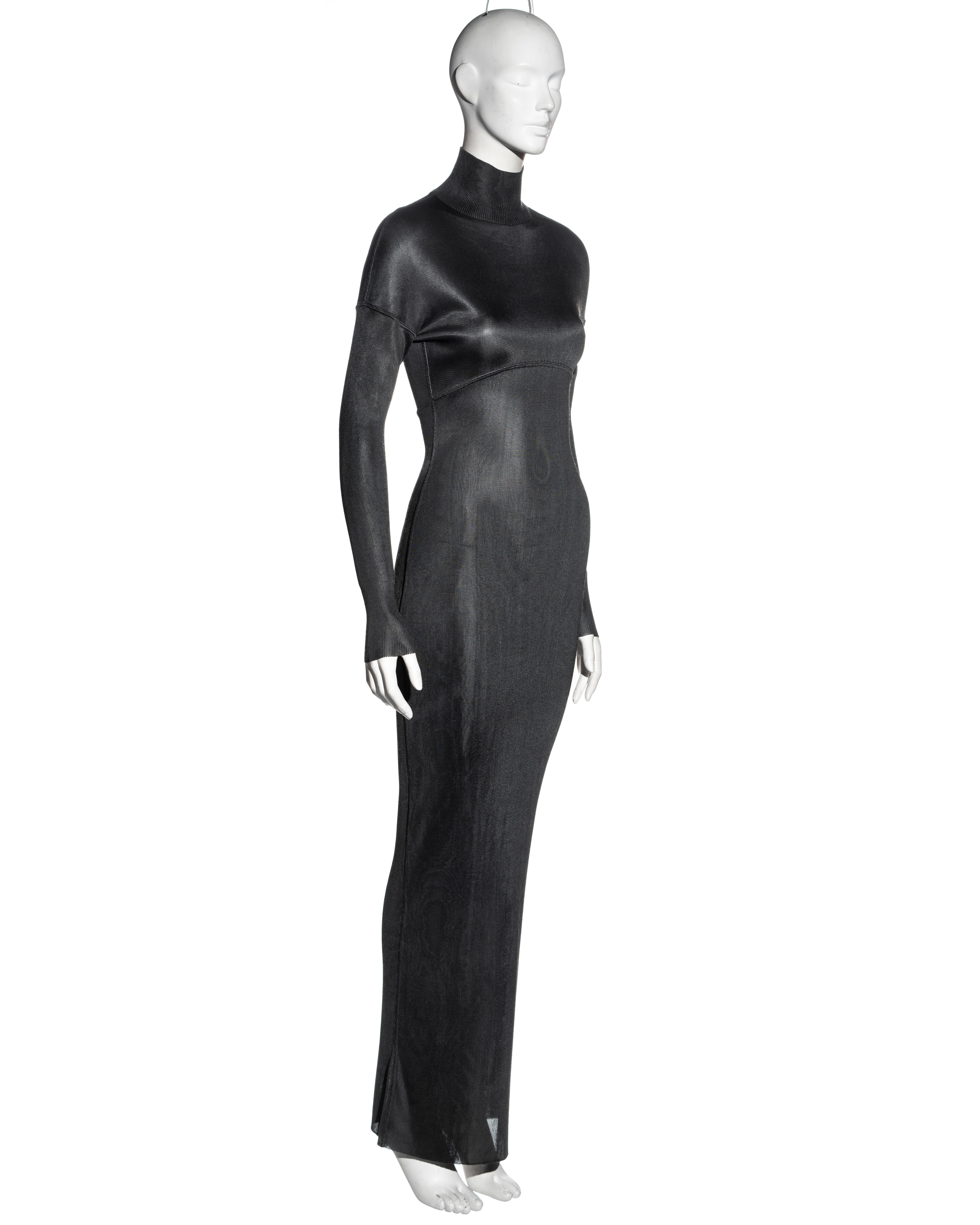 Azzedine Alaia charcoal acetate knit figure-hugging floor-length dress, fw 1986 In Excellent Condition For Sale In London, GB